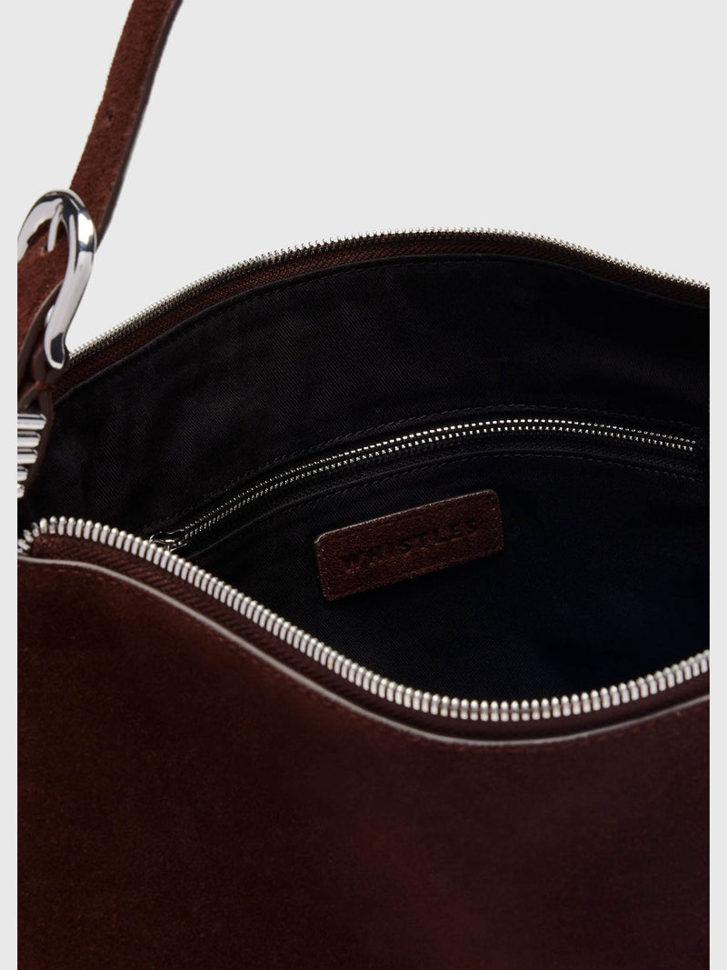 Whistles brown buckle detail suede bag, imported from the UK