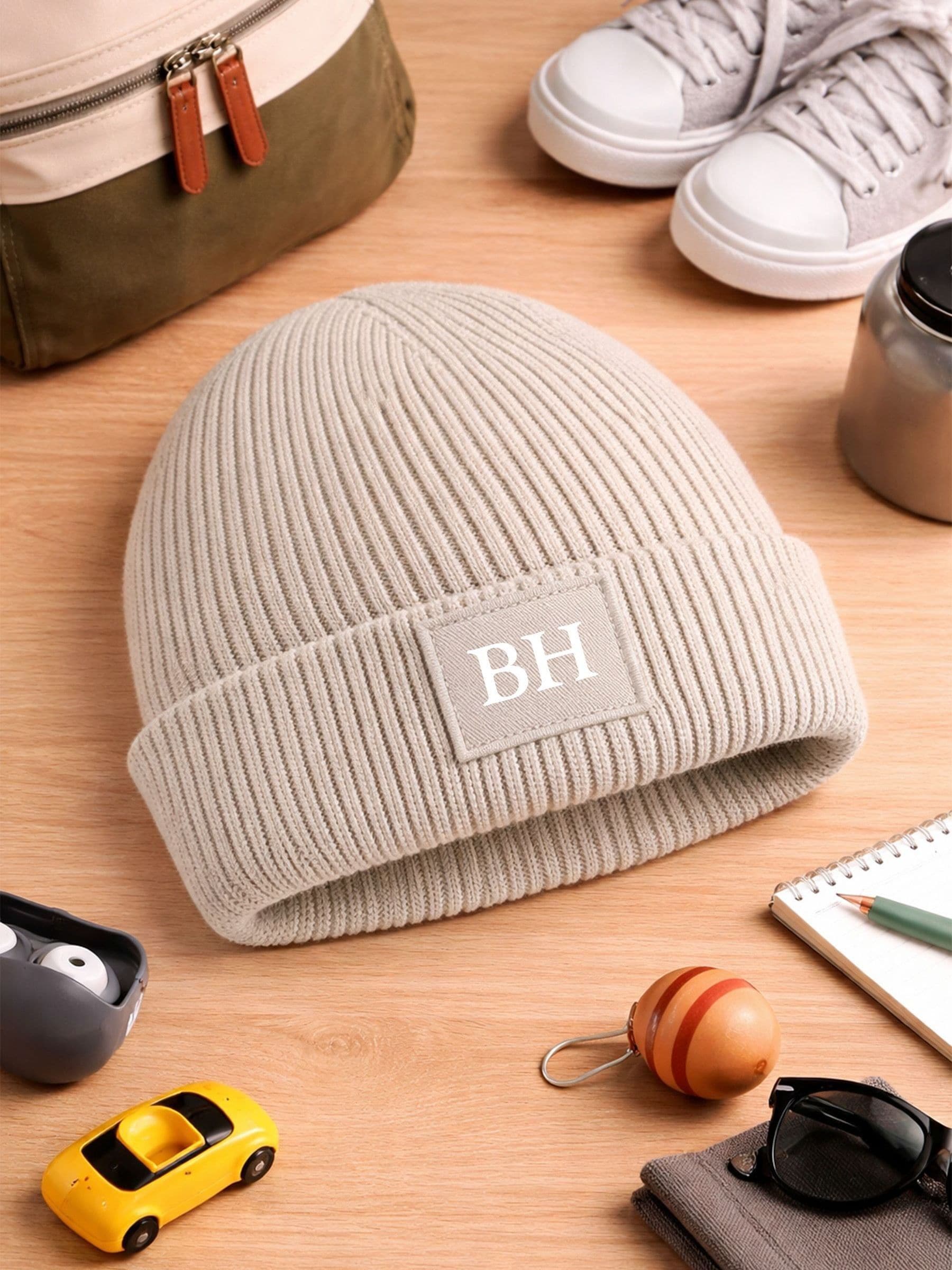 Loveabode personalised peach kids beanie hat ages 3-8 (British brand)