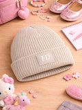 Loveabode personalised peach kids beanie hat ages 3-8 (British brand)