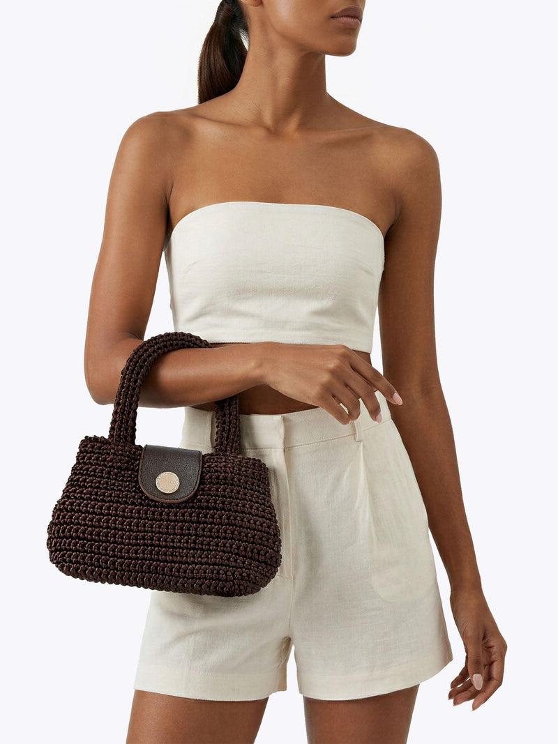Carvela Cheska top handle bag dark brown silk, imported from the UK