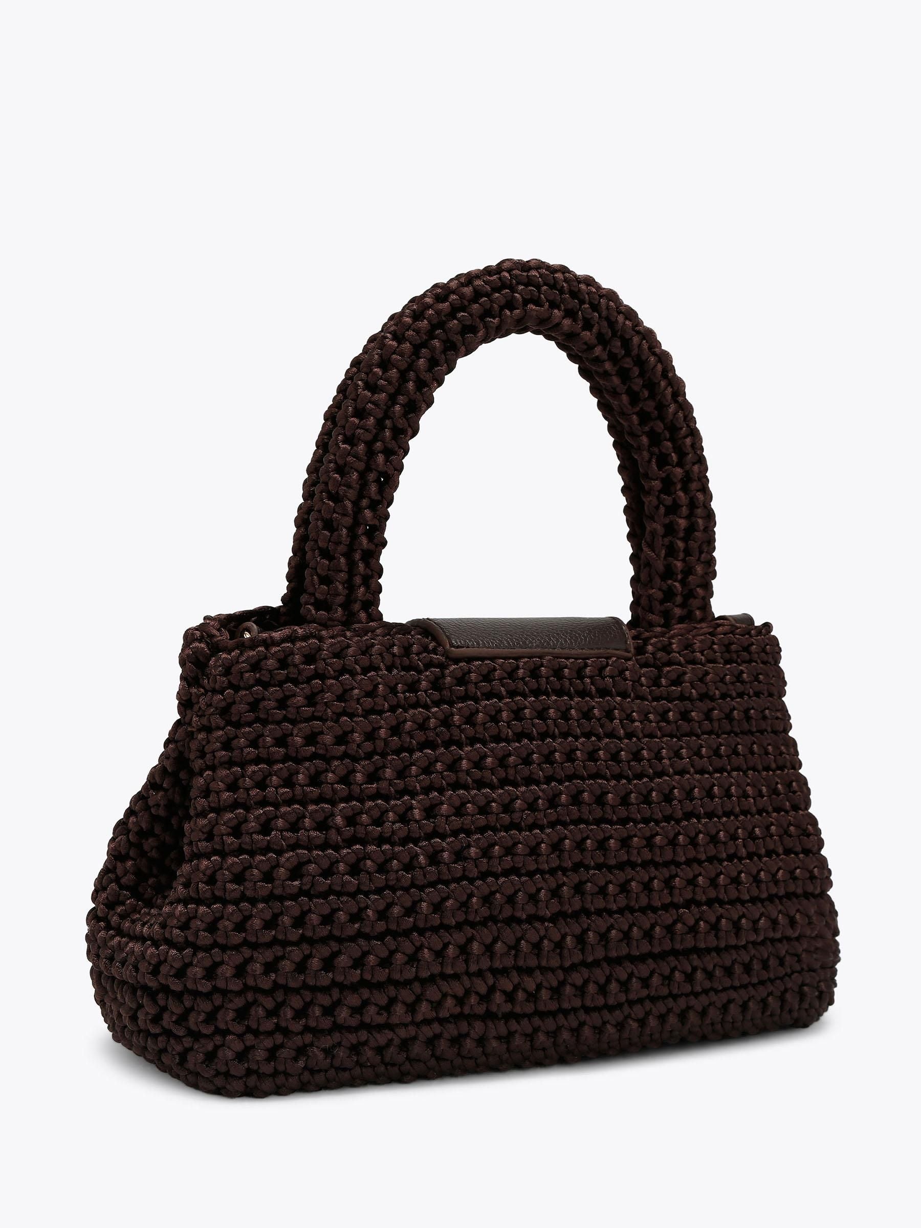 Carvela Cheska top handle bag dark brown silk, imported from the UK