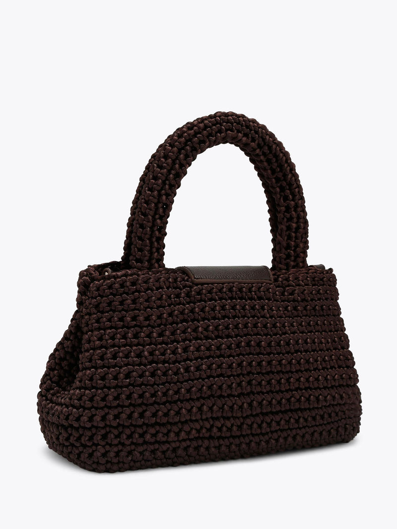 Carvela Cheska top handle bag dark brown silk, imported from the UK