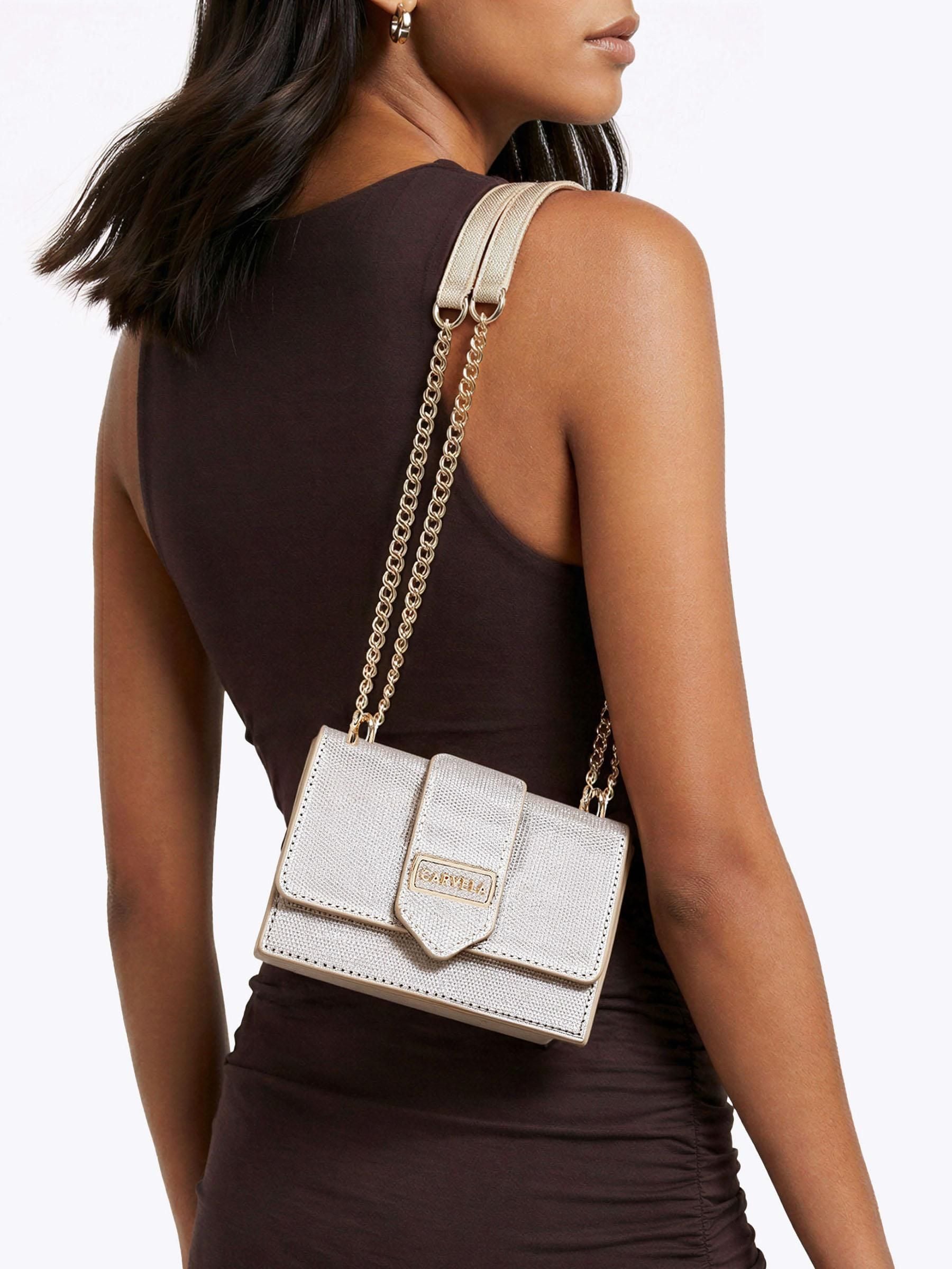 Carvela cream Jessica micro bag in champagne metallic, UK version