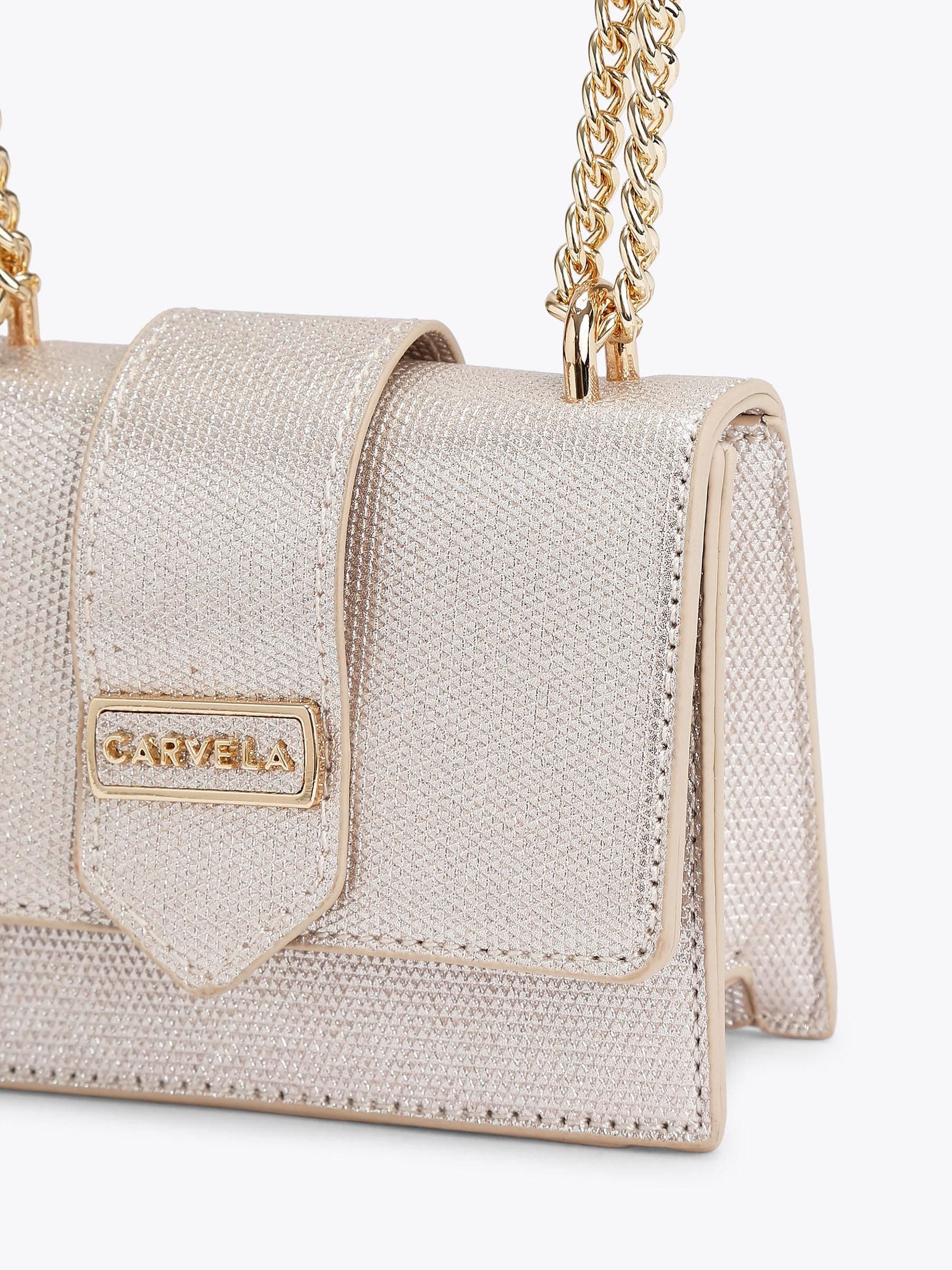 Carvela cream Jessica micro bag in champagne metallic, UK version