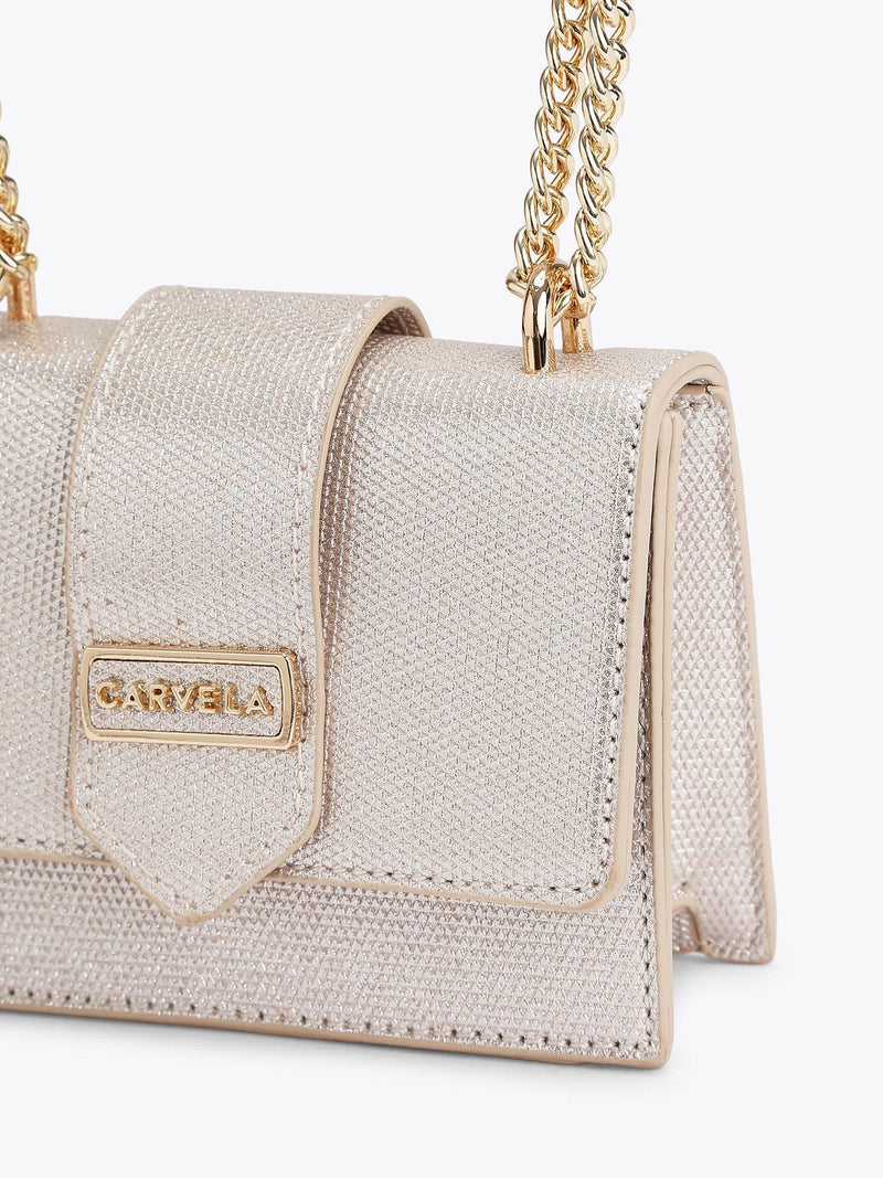 Carvela cream Jessica micro bag in champagne metallic, UK version