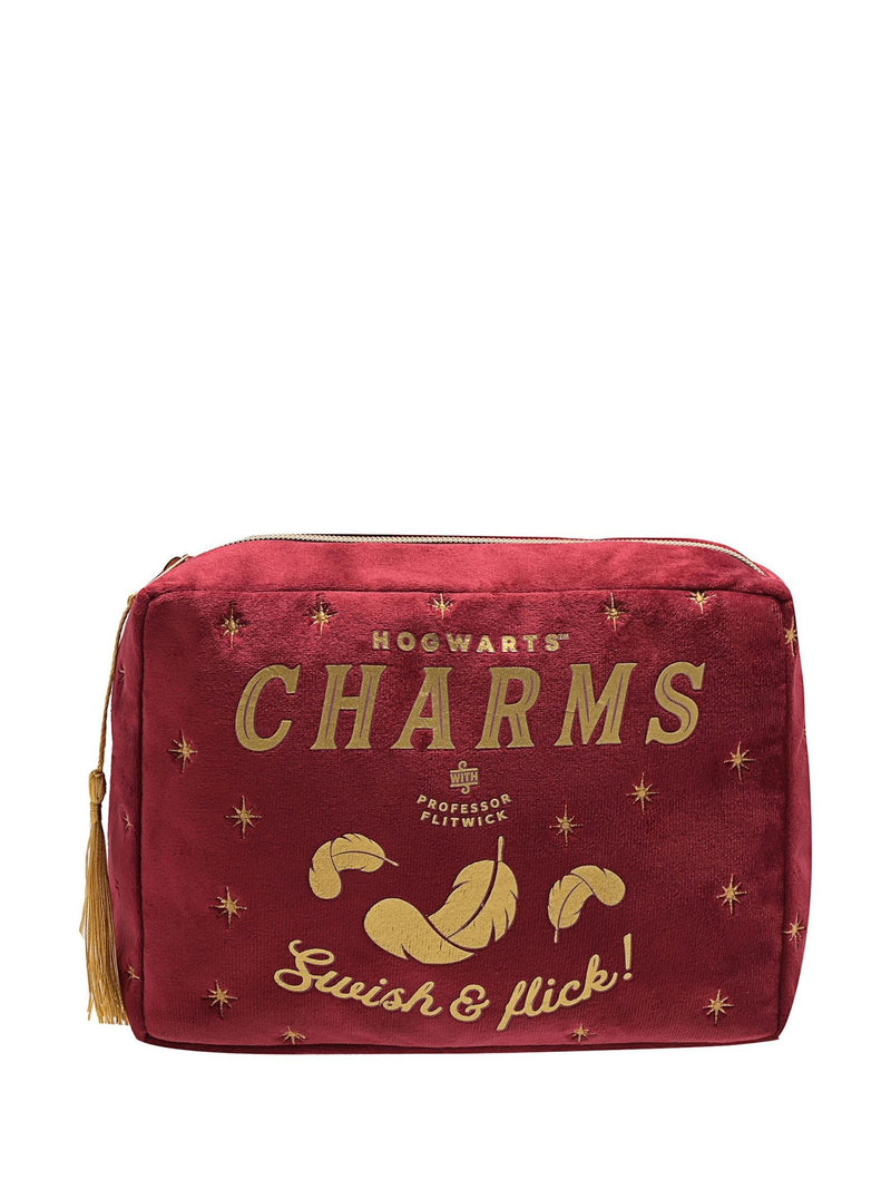 Harry Potter red wash bag with Hogwarts charms gold foil - British product