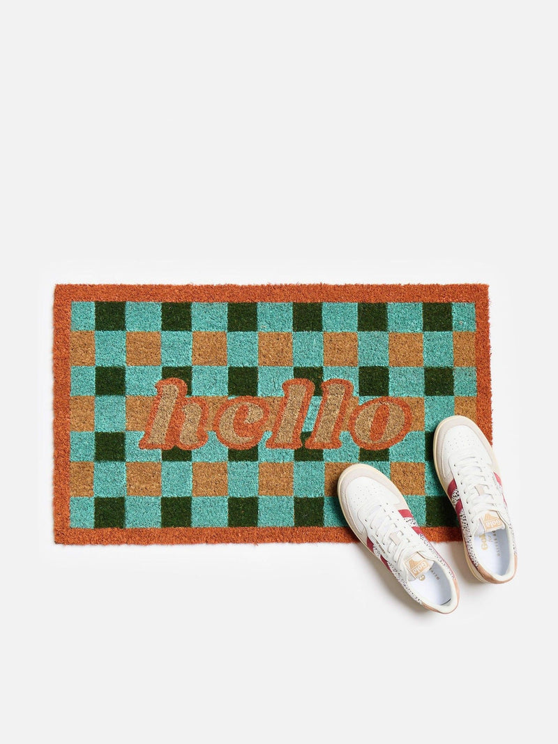 Oliver Bonas gingham check hello doormat 40x60cm (British brand)