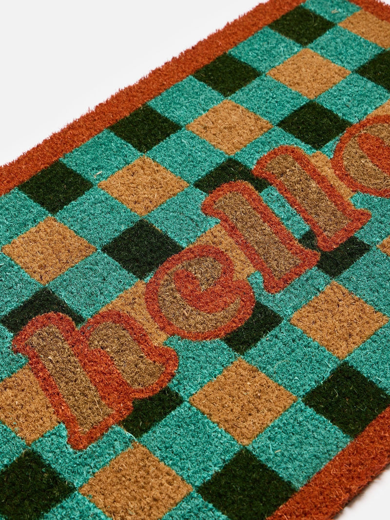 Oliver Bonas gingham check hello doormat 40x60cm (British brand)