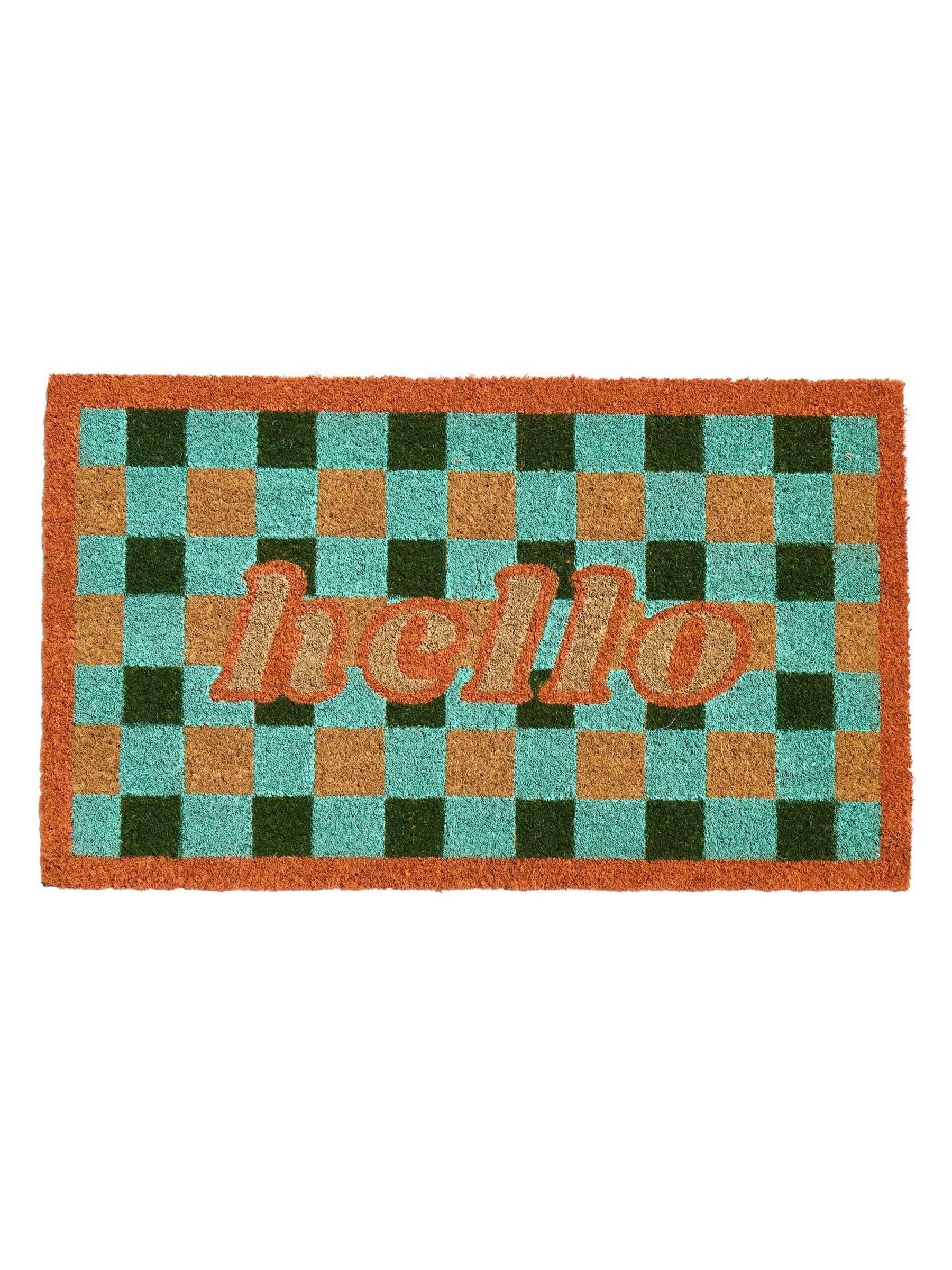 Oliver Bonas gingham check hello doormat 40x60cm (British brand)