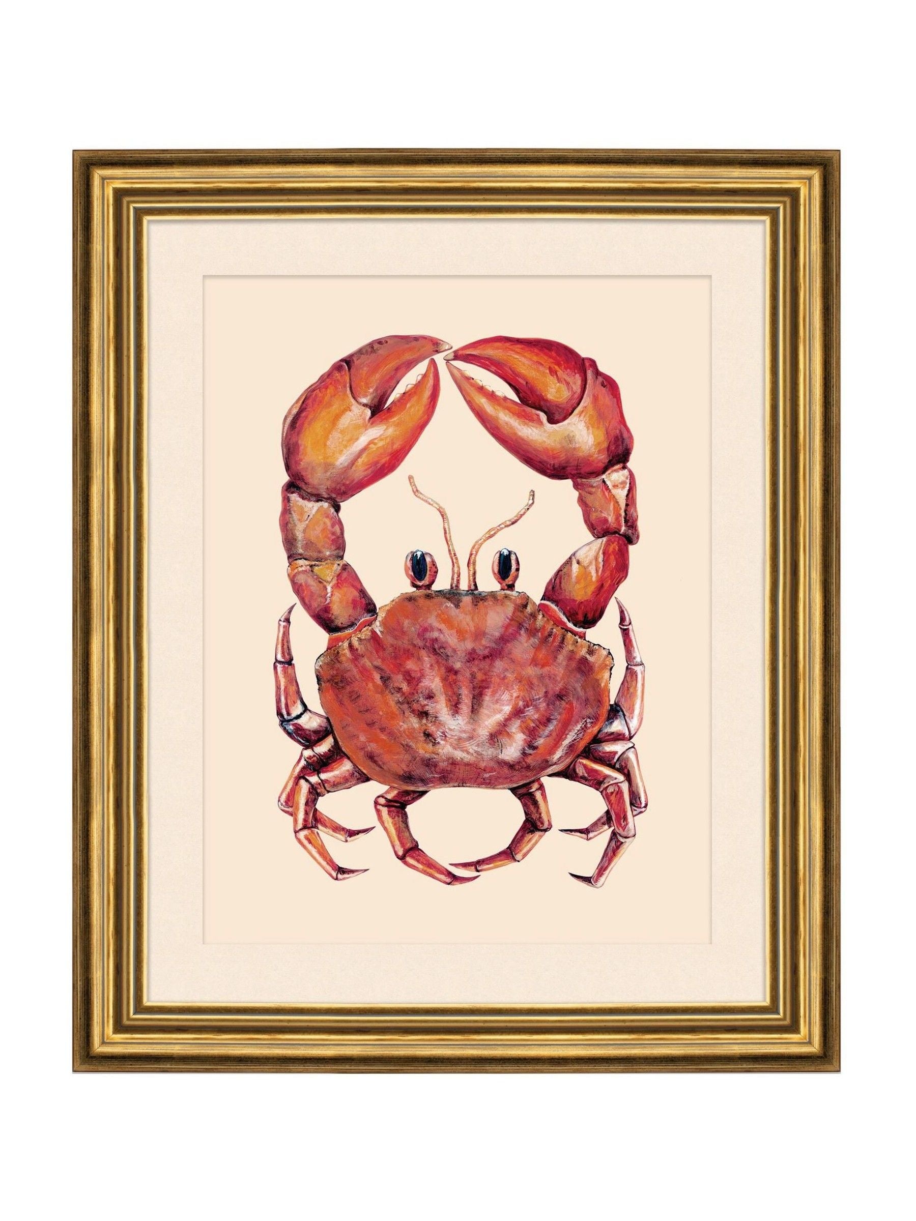 Brookpace Lascelles red crab wall art in gold frame - British product