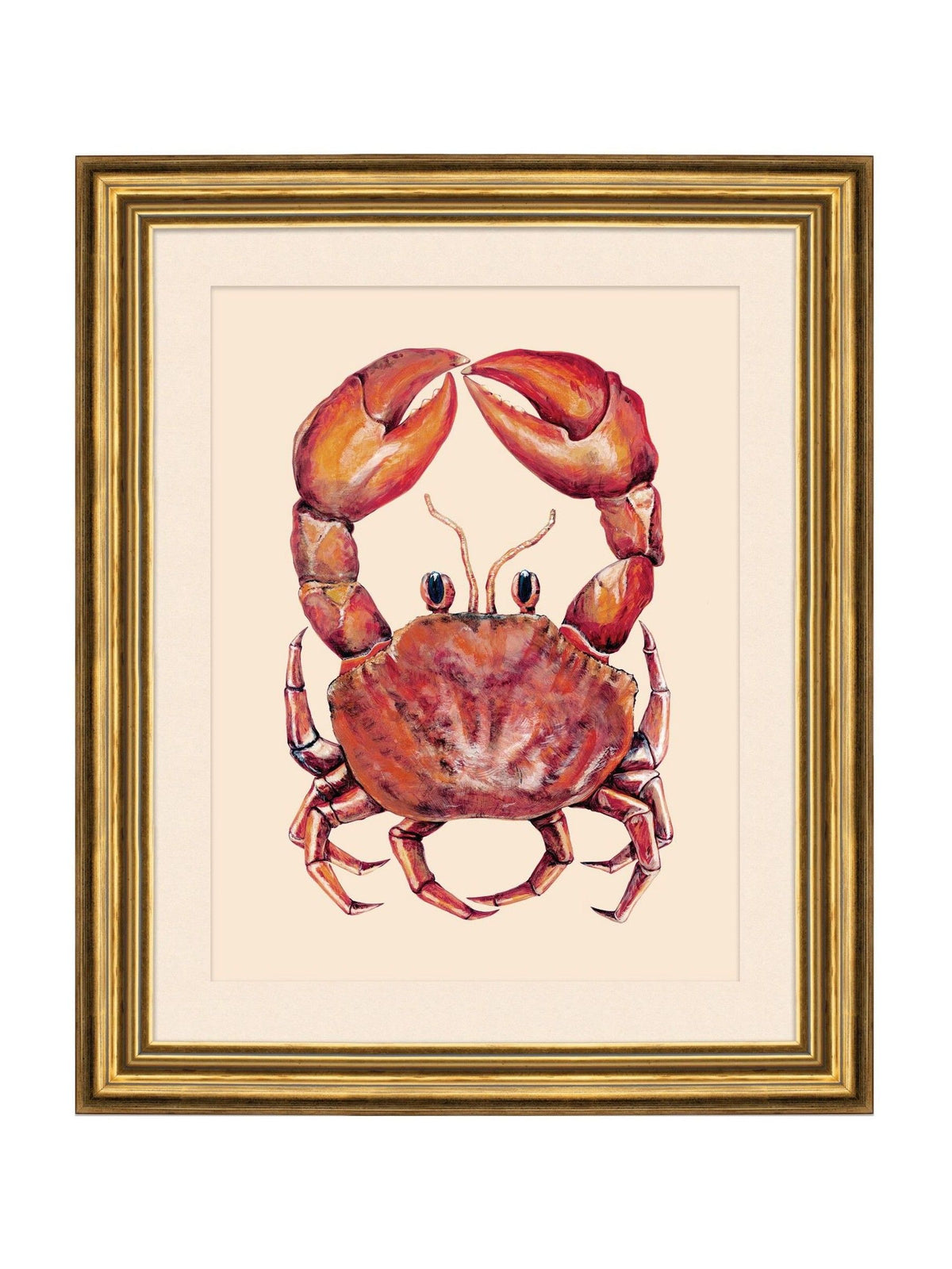 Brookpace Lascelles red crab wall art in gold frame - British product