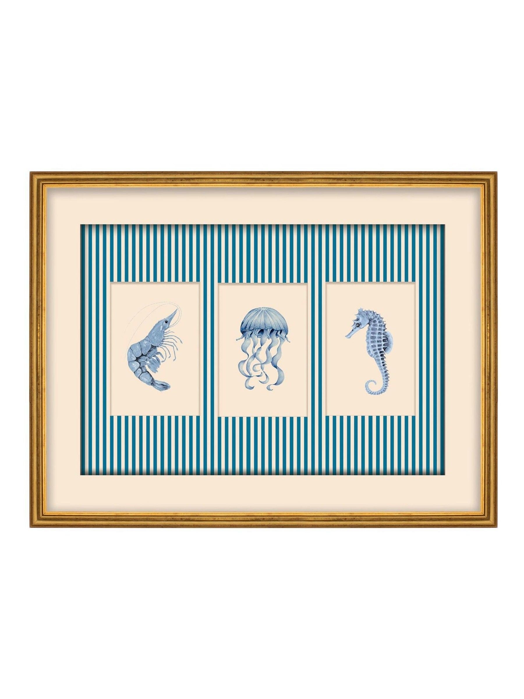 Brookpace Lascelles seaweed print blue white stripes 43x33cm, imported from the UK