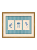 Brookpace Lascelles seaweed print blue white stripes 43x33cm, imported from the UK