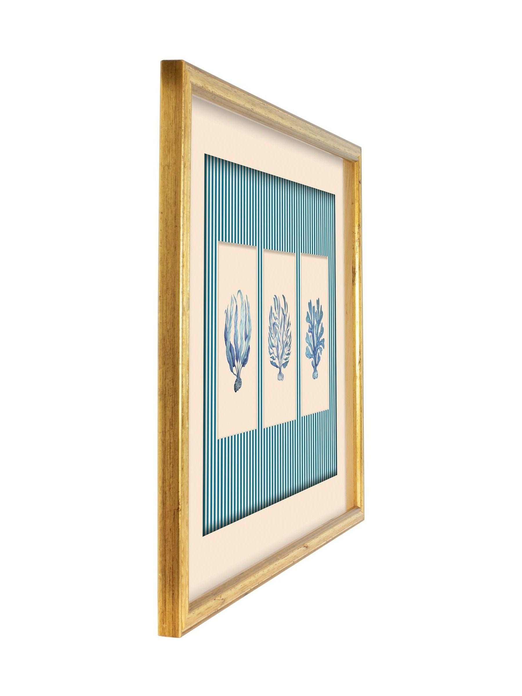 Brookpace Lascelles seaweed print blue white stripes 43x33cm, imported from the UK