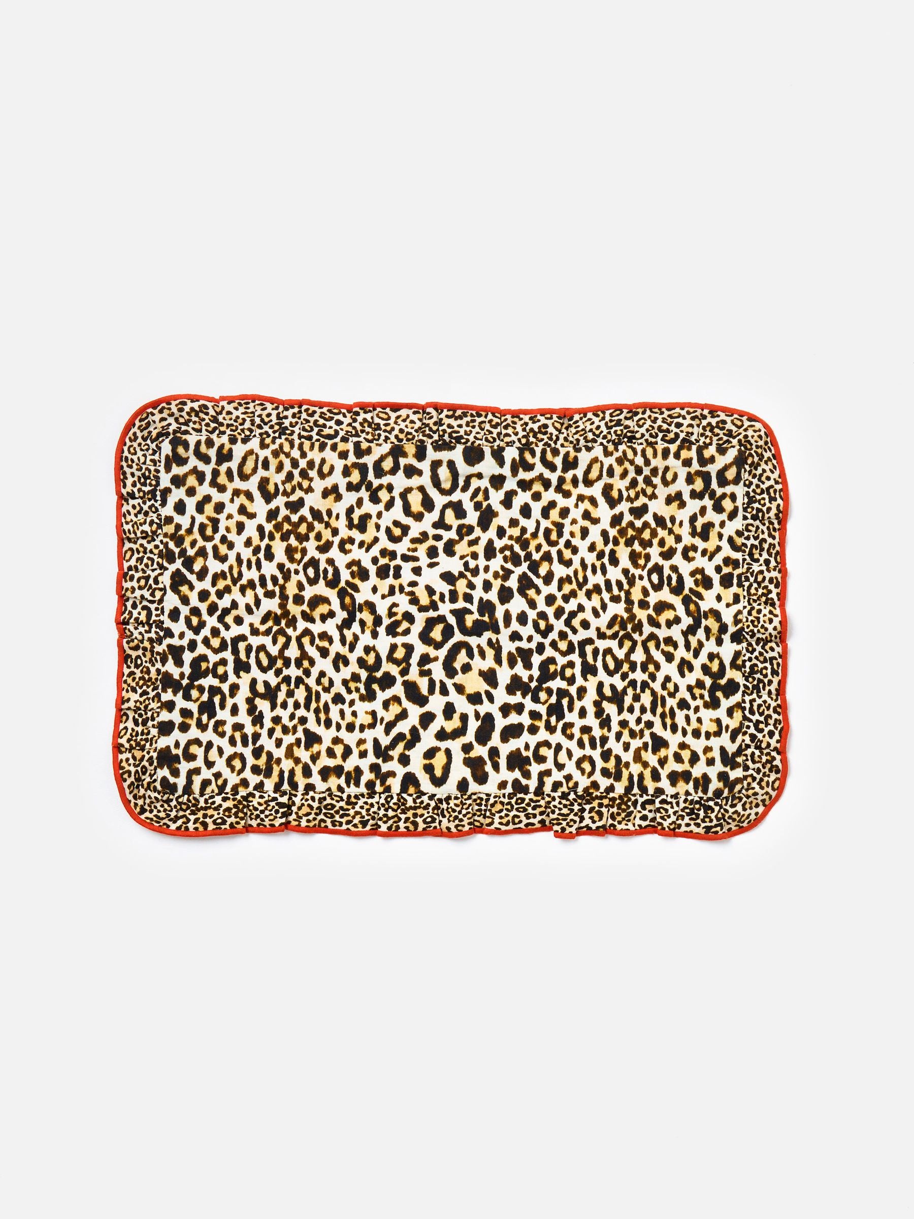 Oliver Bonas leopard print cushion cover 45x45cm with red frill (British brand)
