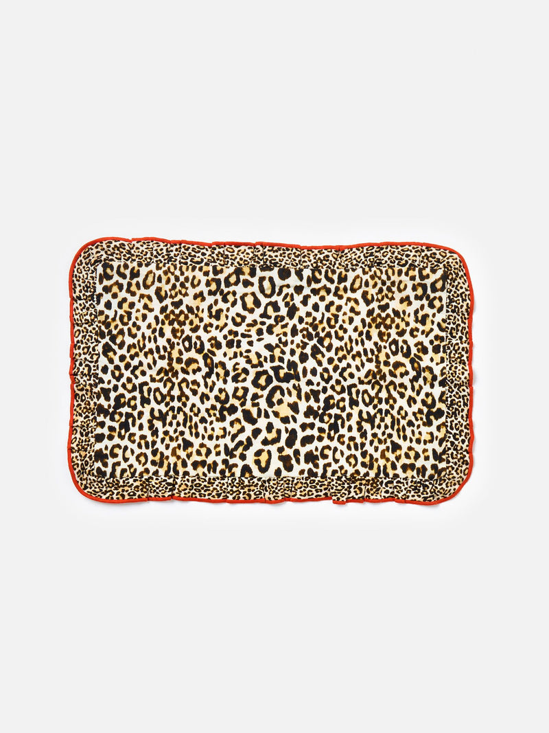 Oliver Bonas leopard print cushion cover 45x45cm with red frill (British brand)