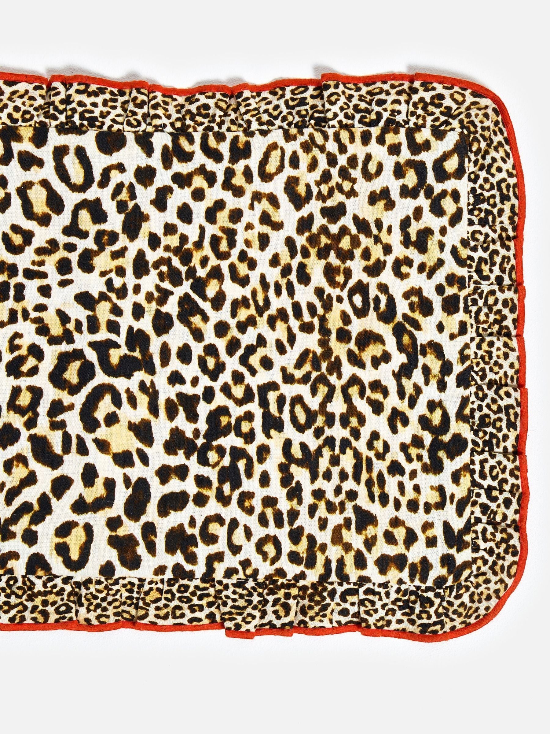 Oliver Bonas leopard print cushion cover 45x45cm with red frill (British brand)