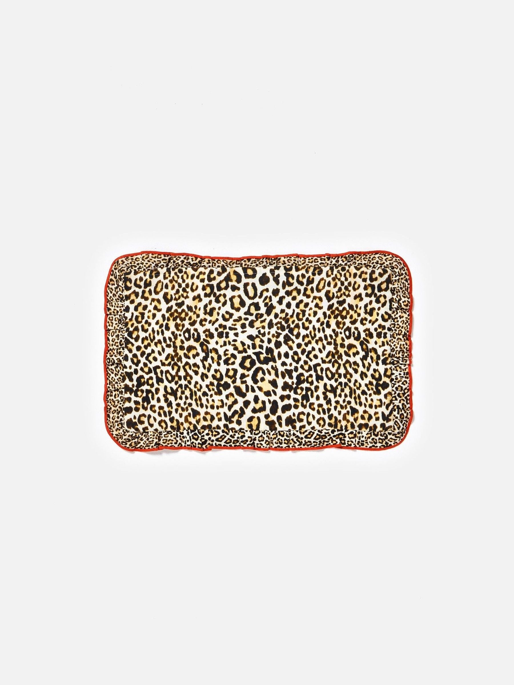 Oliver Bonas leopard print cushion cover 45x45cm with red frill (British brand)