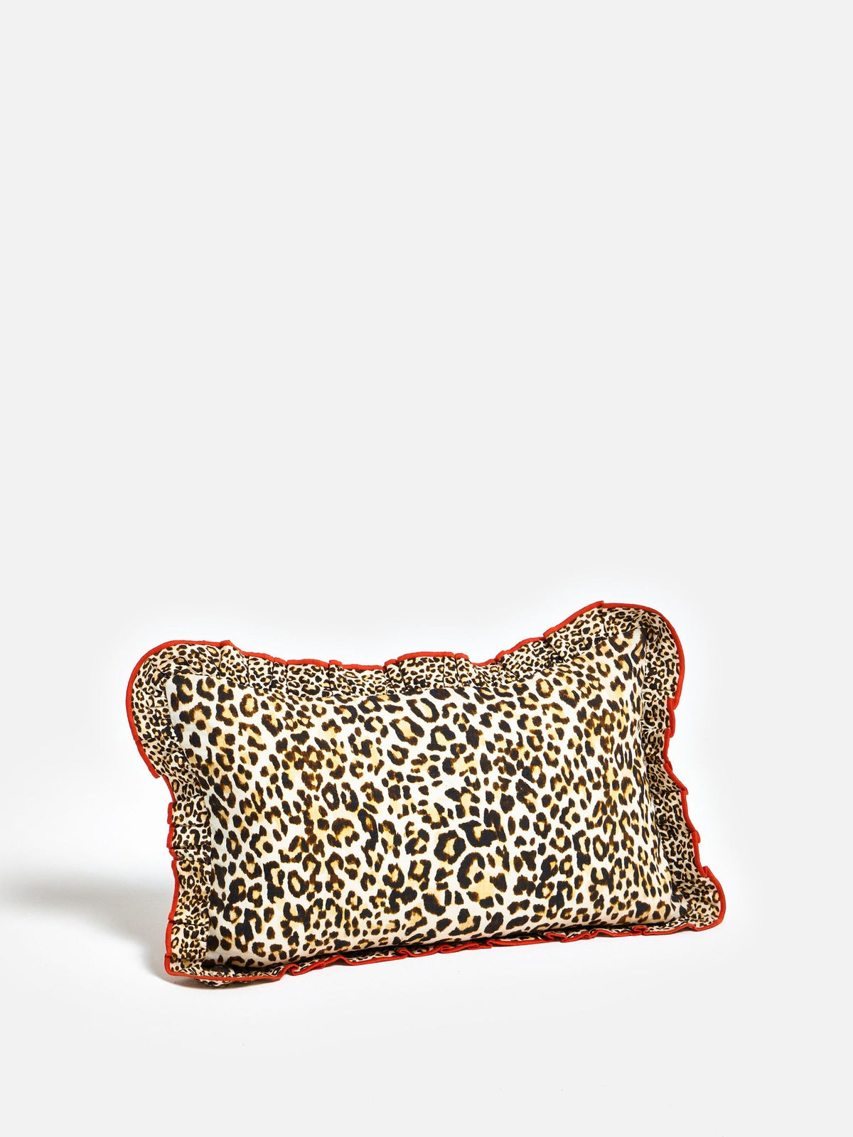 Oliver Bonas leopard print cushion cover 45x45cm with red frill (British brand)