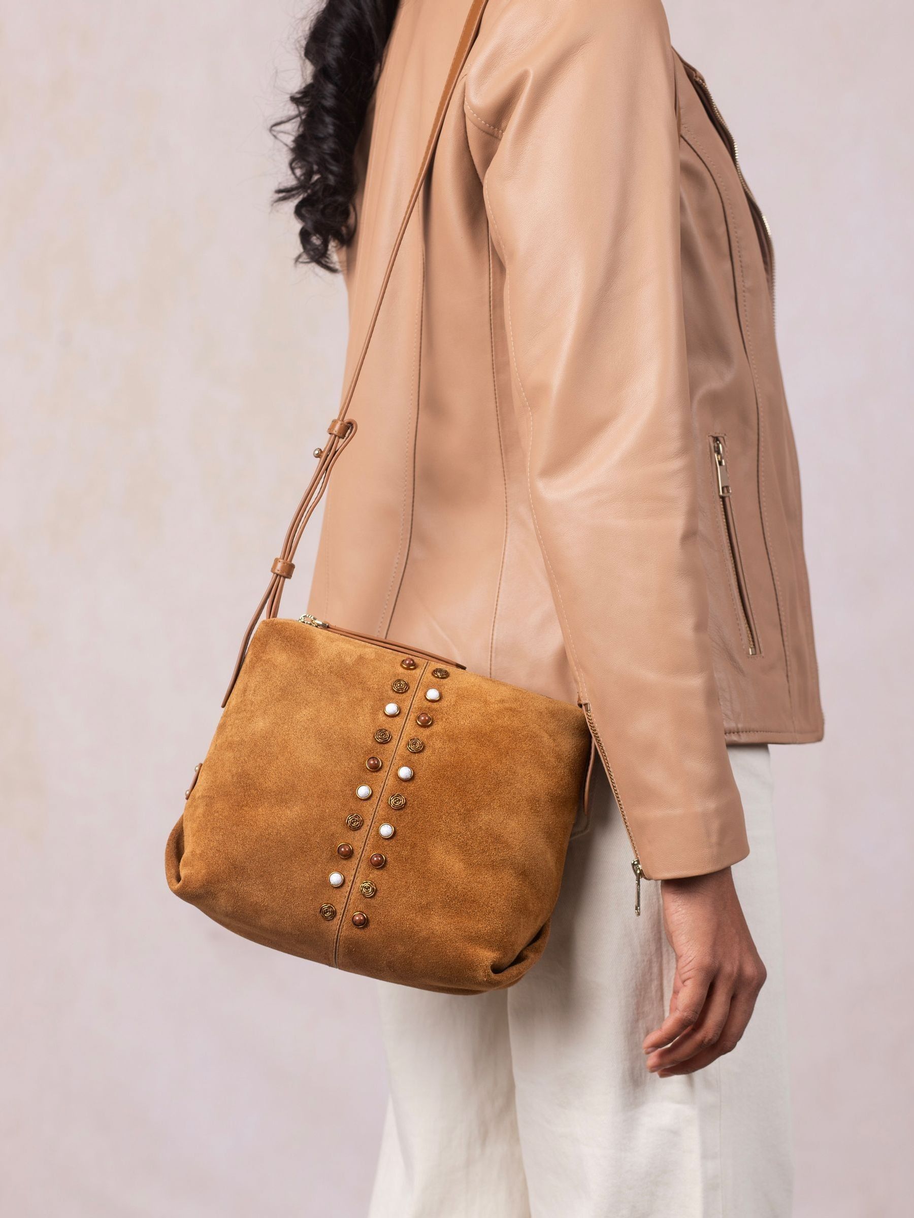 Lakeland Leather Buttermere cross-body bag light brown suede, UK version