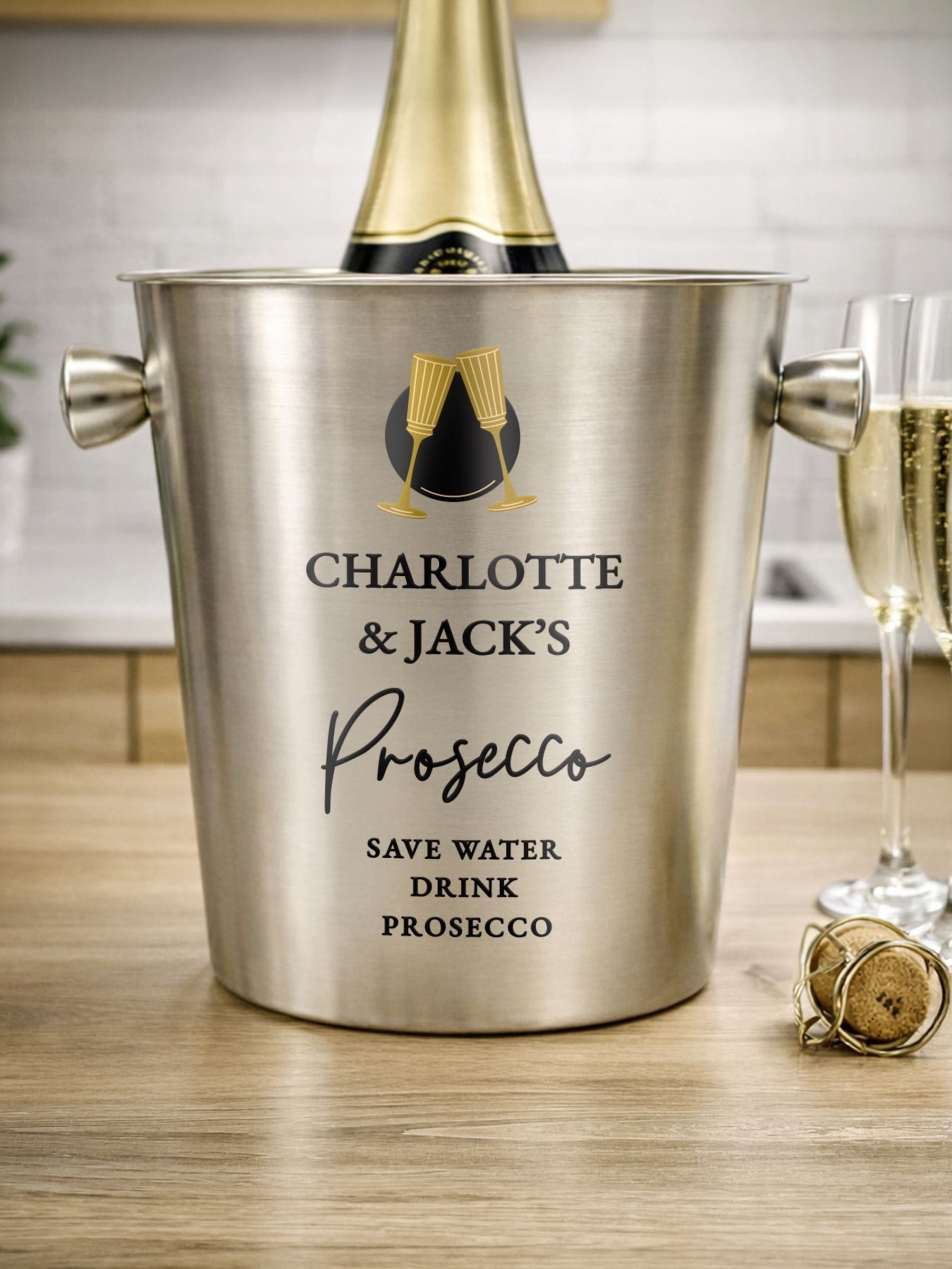 PMC personalised stainless steel ice bucket gift set, imported from the UK