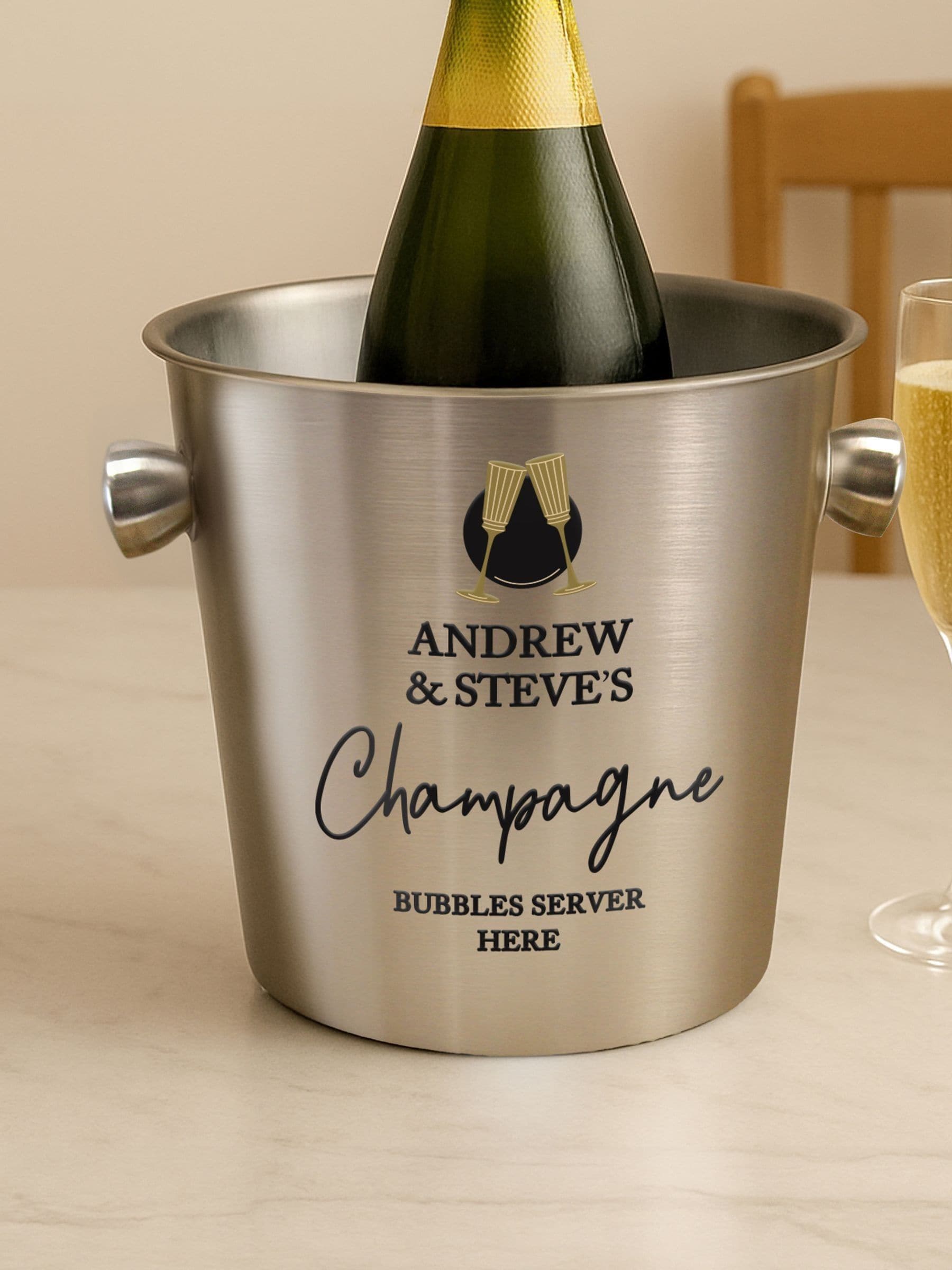 PMC personalised stainless steel ice bucket gift set, imported from the UK