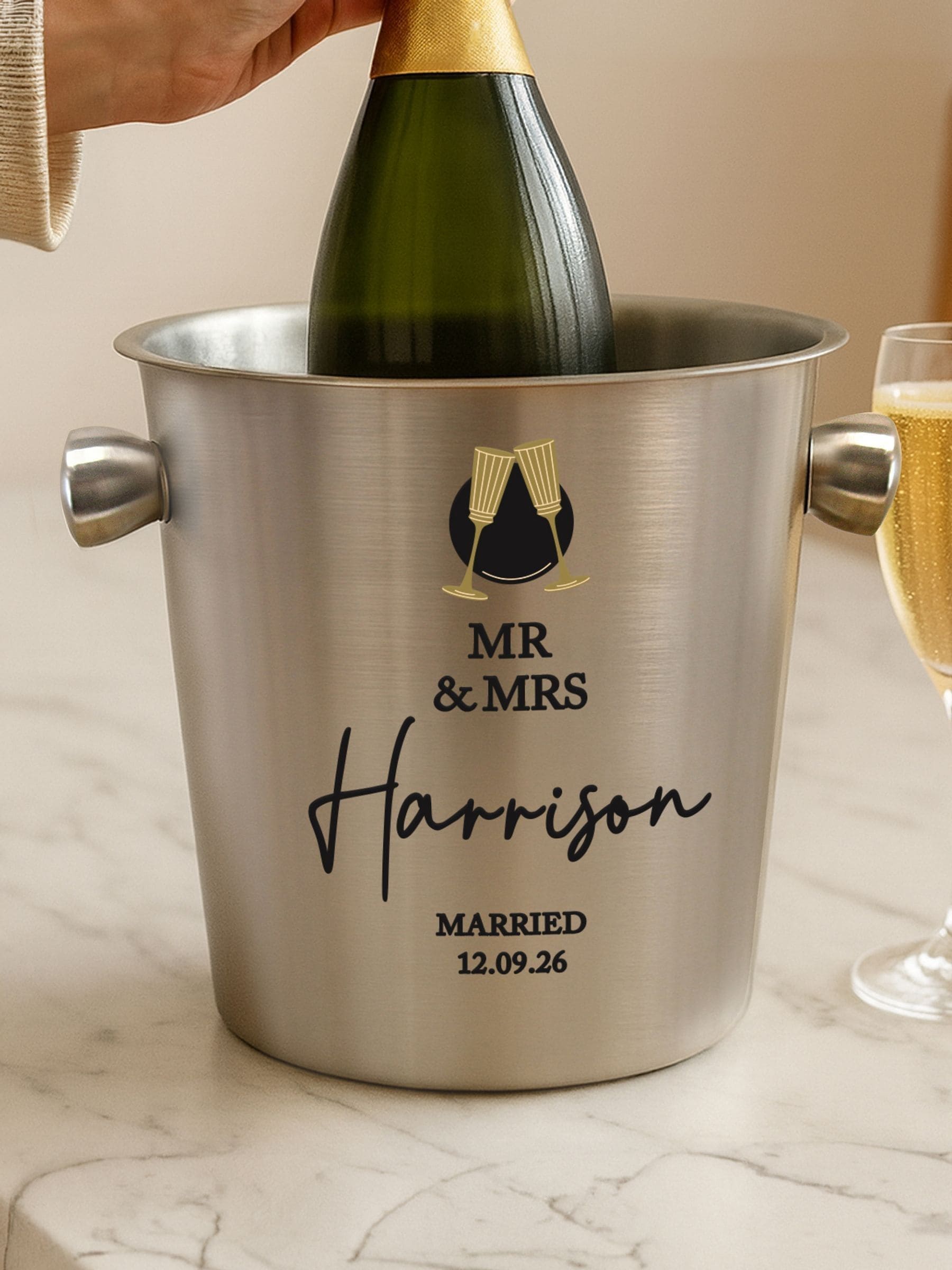 PMC personalised stainless steel ice bucket gift set, imported from the UK