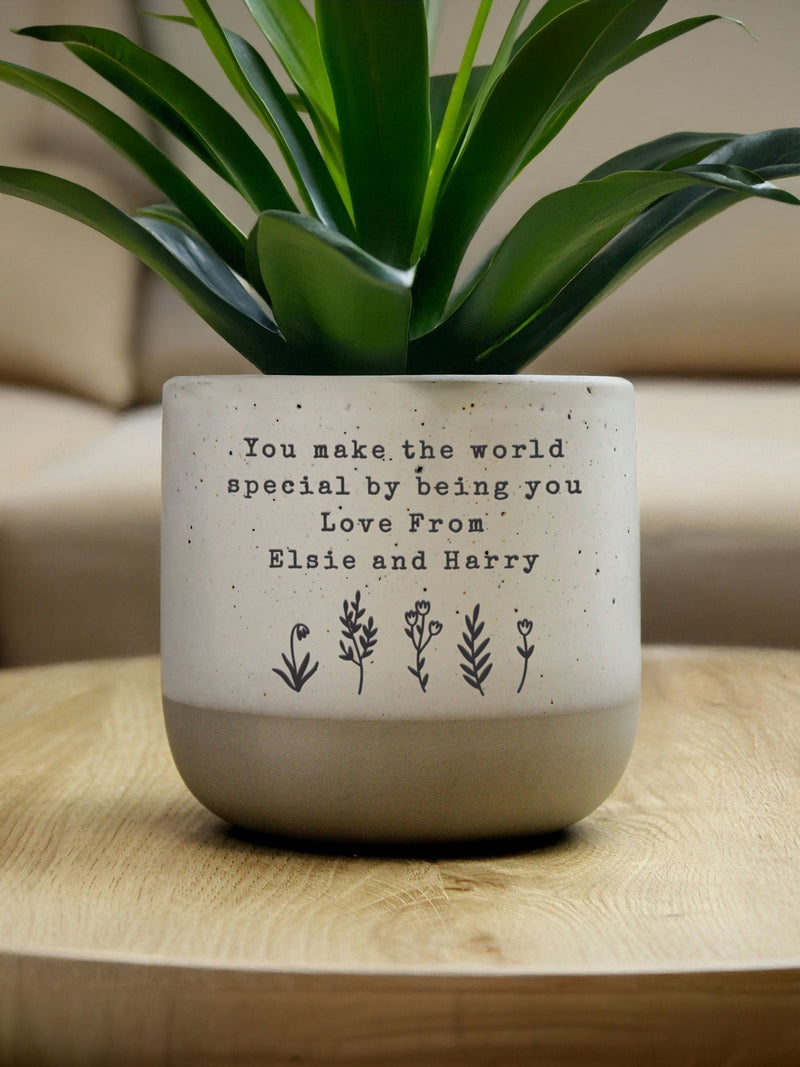 PMC personalised floral flecked ceramic plant pot 14.5cm, imported from the UK