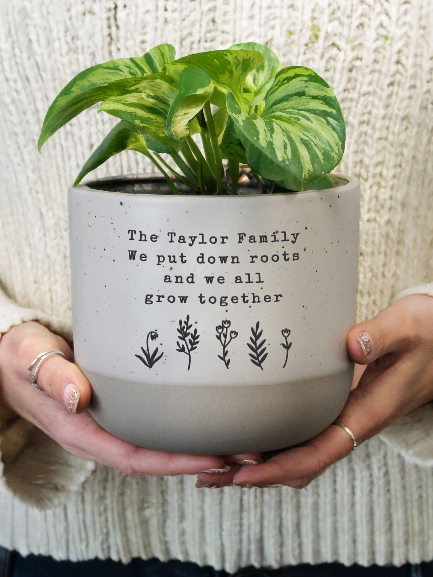 PMC personalised floral flecked ceramic plant pot 14.5cm, imported from the UK