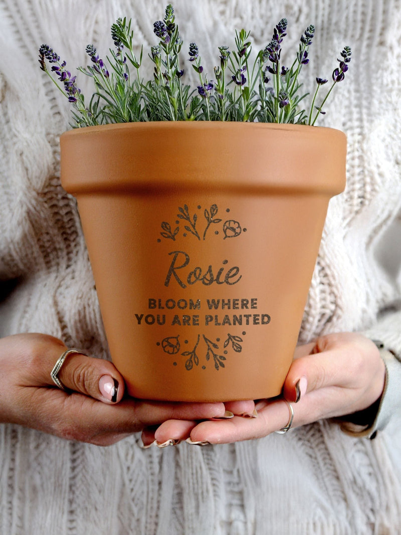 PMC personalised floral terracotta plant pot 15cm, UK version