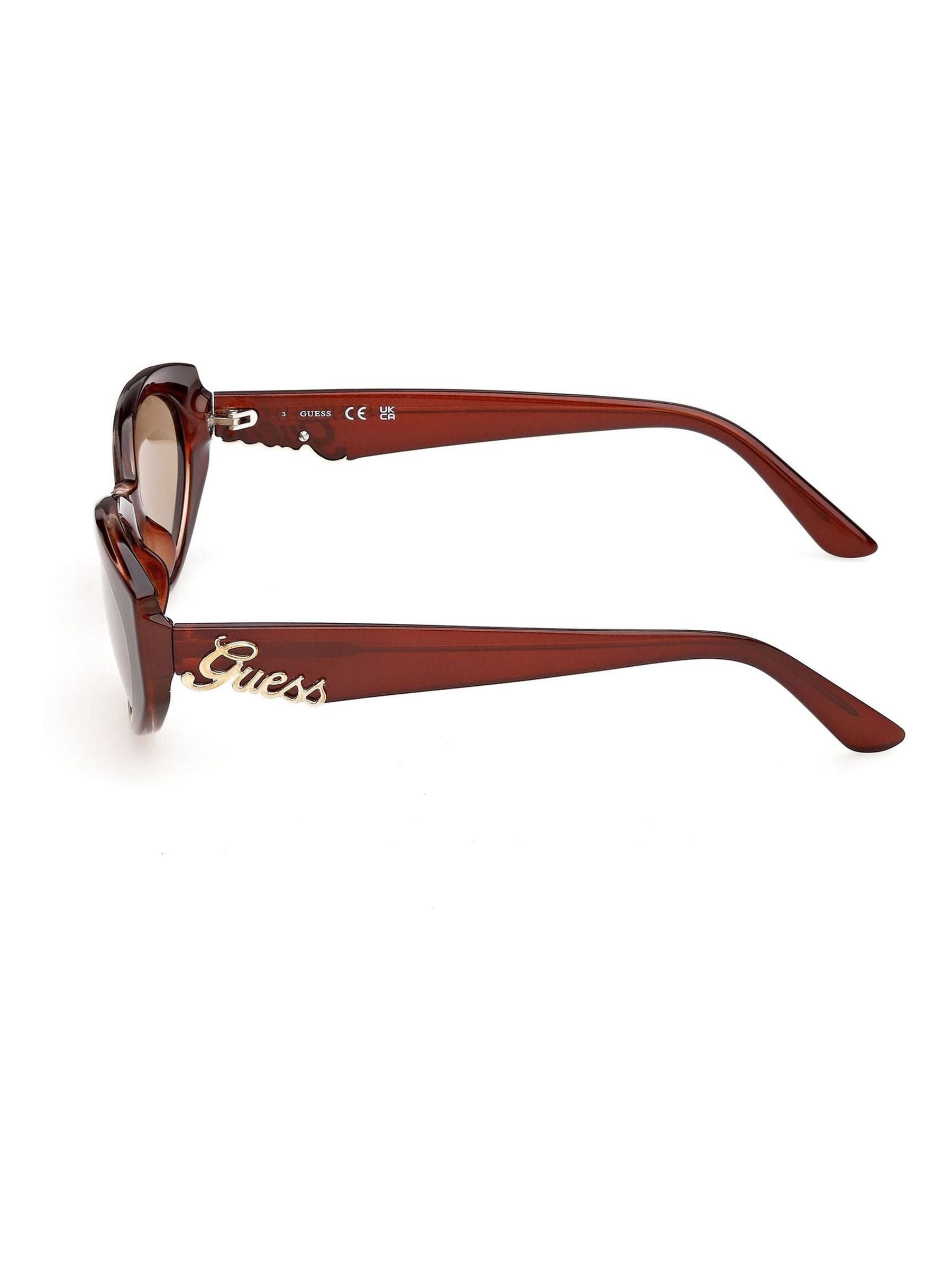 Guess brown injected sunglasses with oval shape and Guess logo - British product