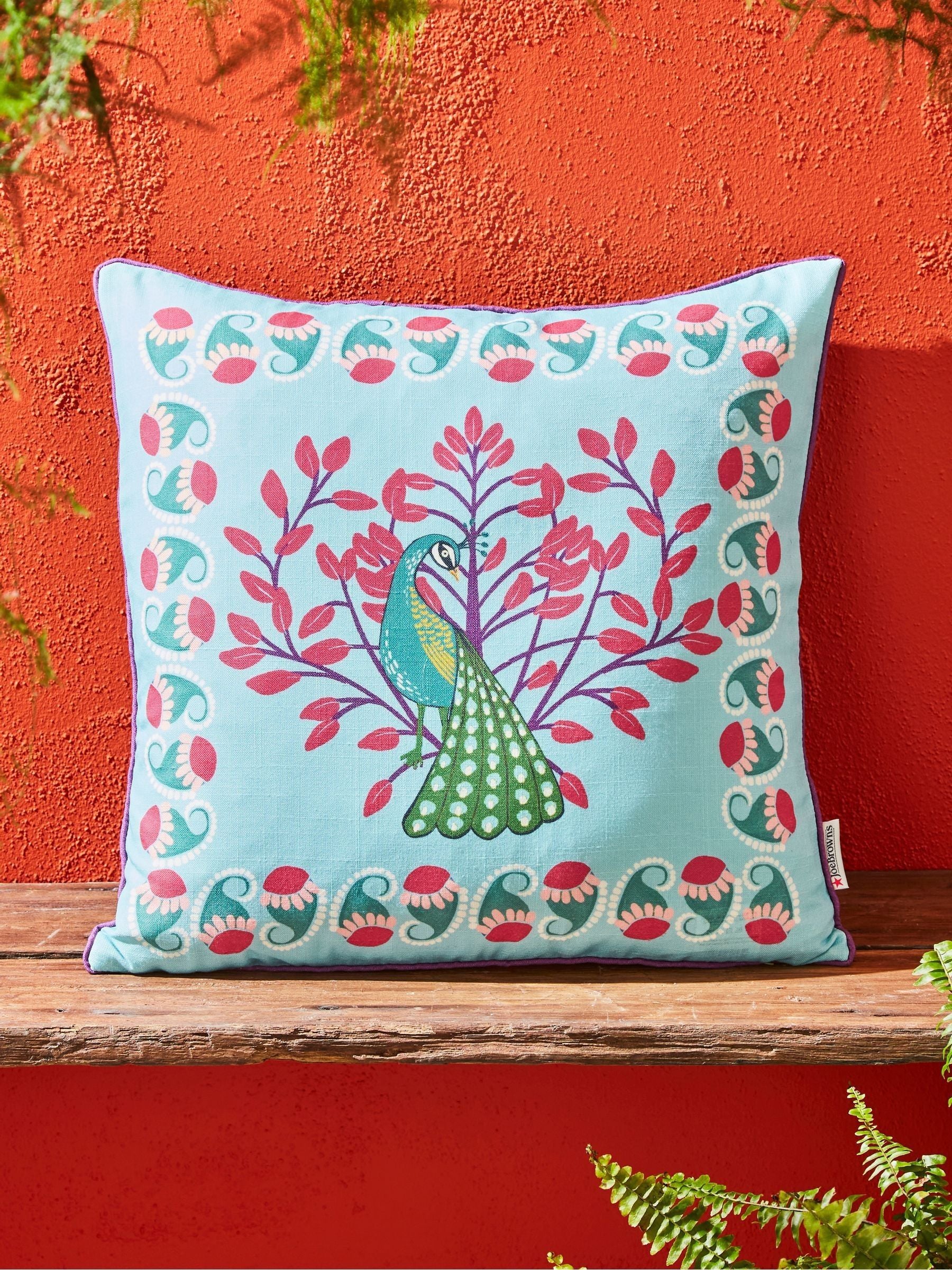 Joe Browns reversible garden cushion peacock elephant 45.5cm, UK version