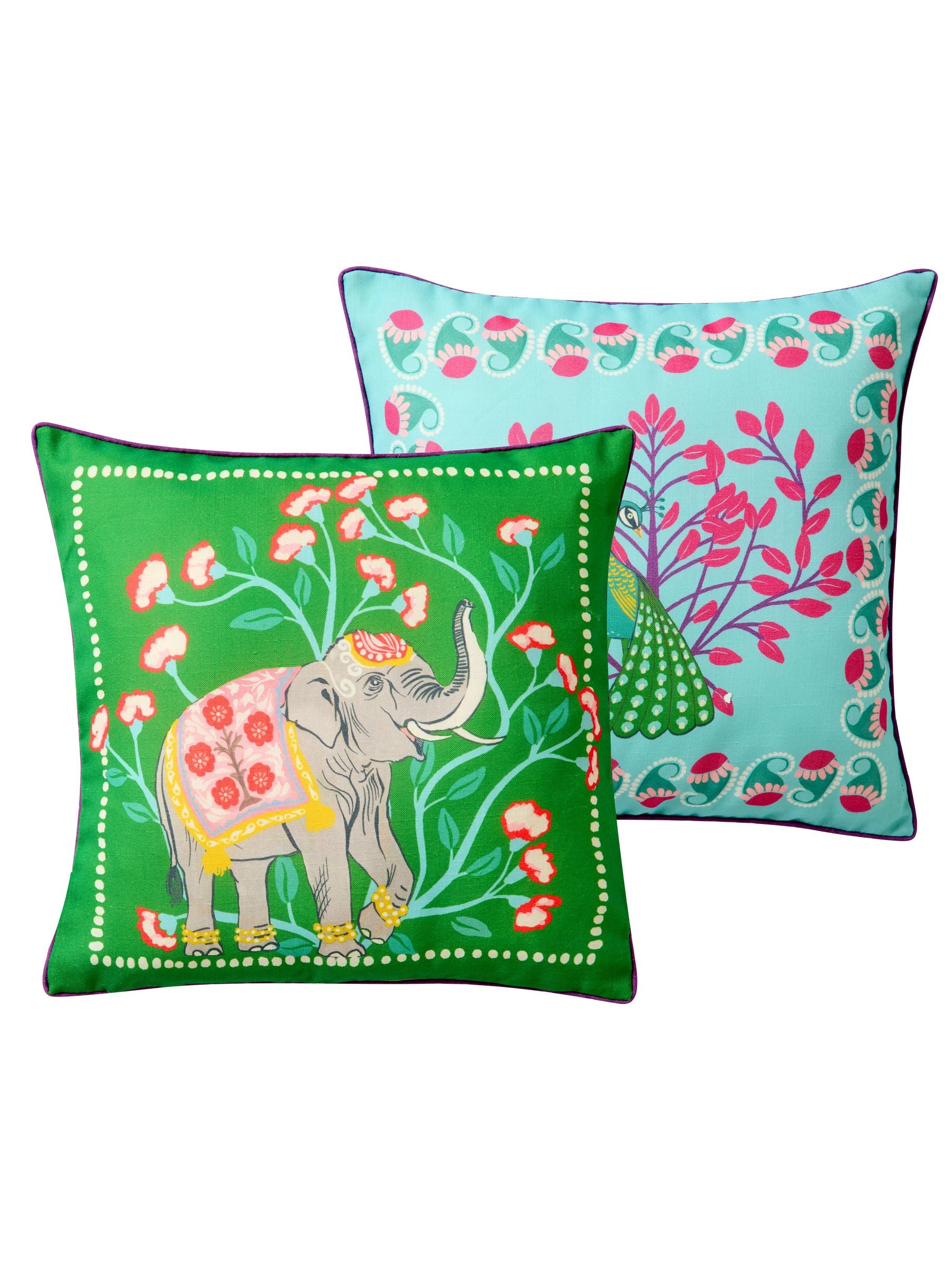 Joe Browns reversible garden cushion peacock elephant 45.5cm, UK version
