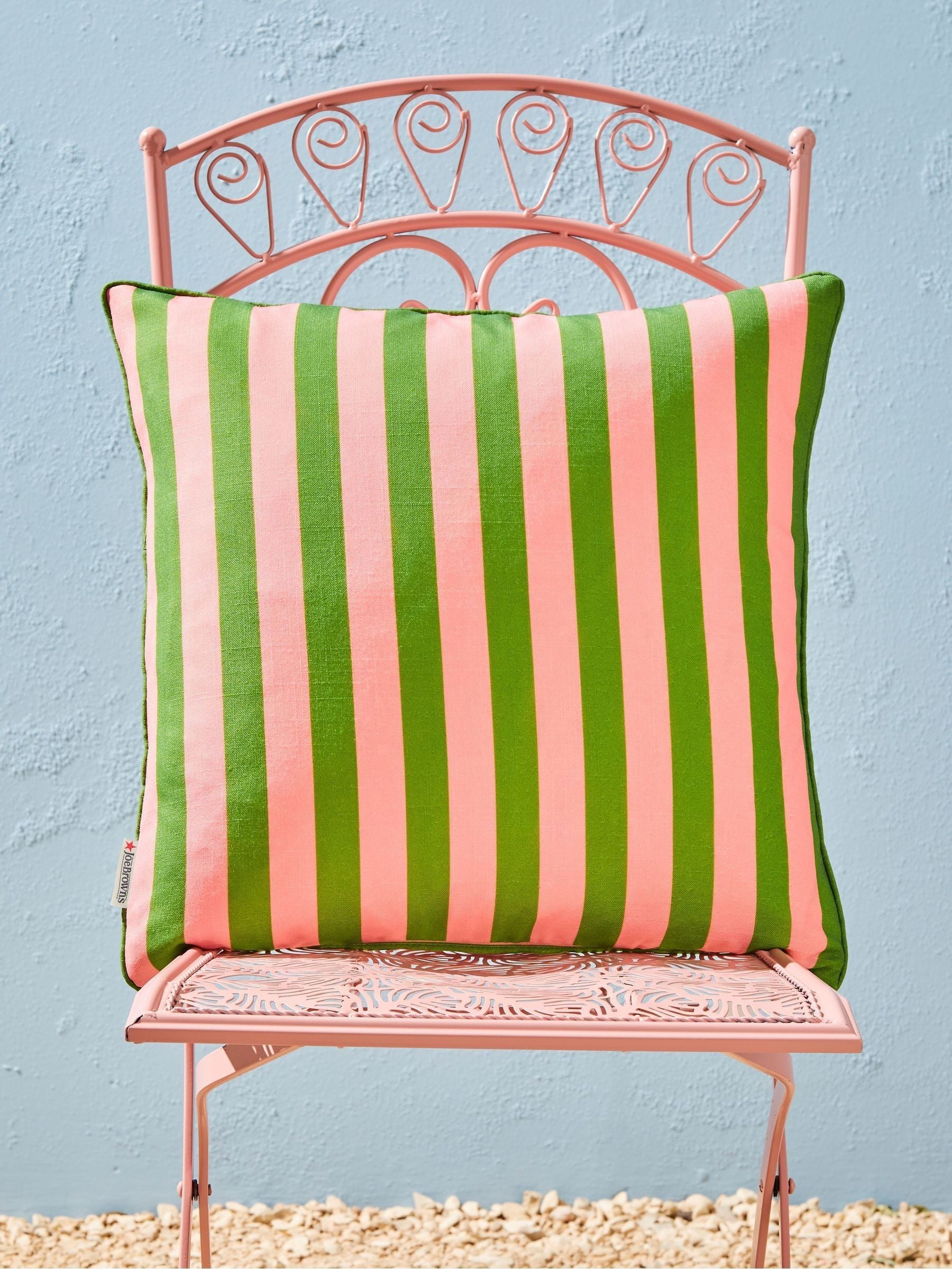 Joe Browns garden cushion Orange Aperol Spritz design, imported from the UK