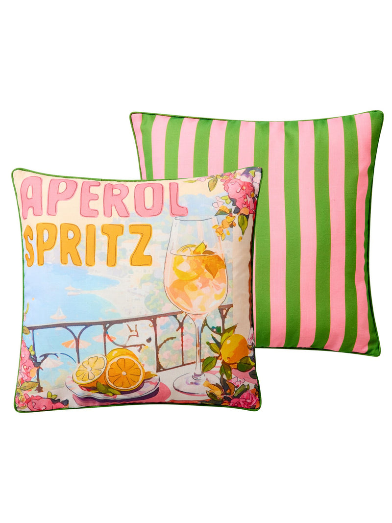 Joe Browns garden cushion Orange Aperol Spritz design, imported from the UK