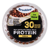 Vanilla flavoured protein yogurt with milk chocolate balls (British brand)