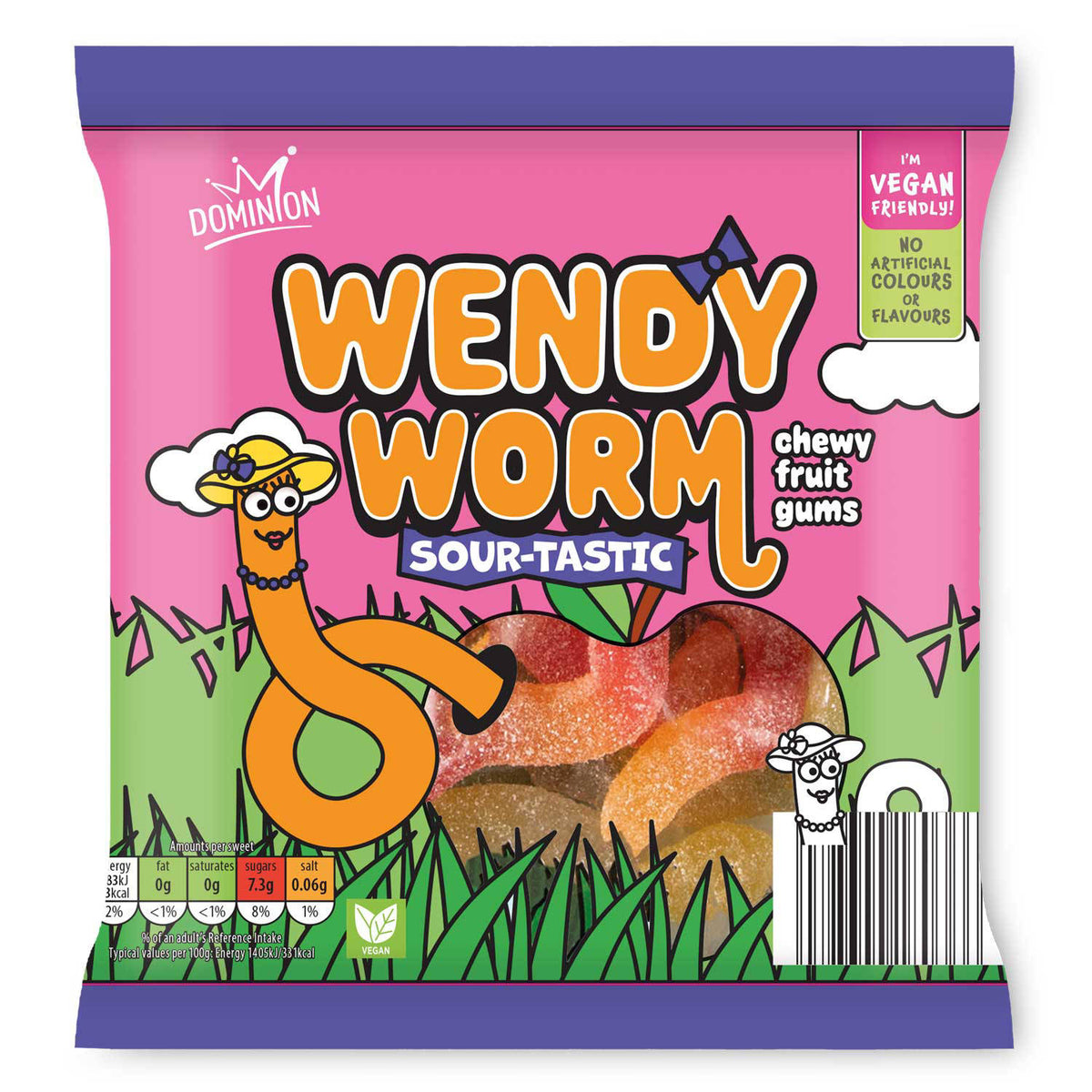 Veggie Fizzy Worms sweets, fruity flavour - British product