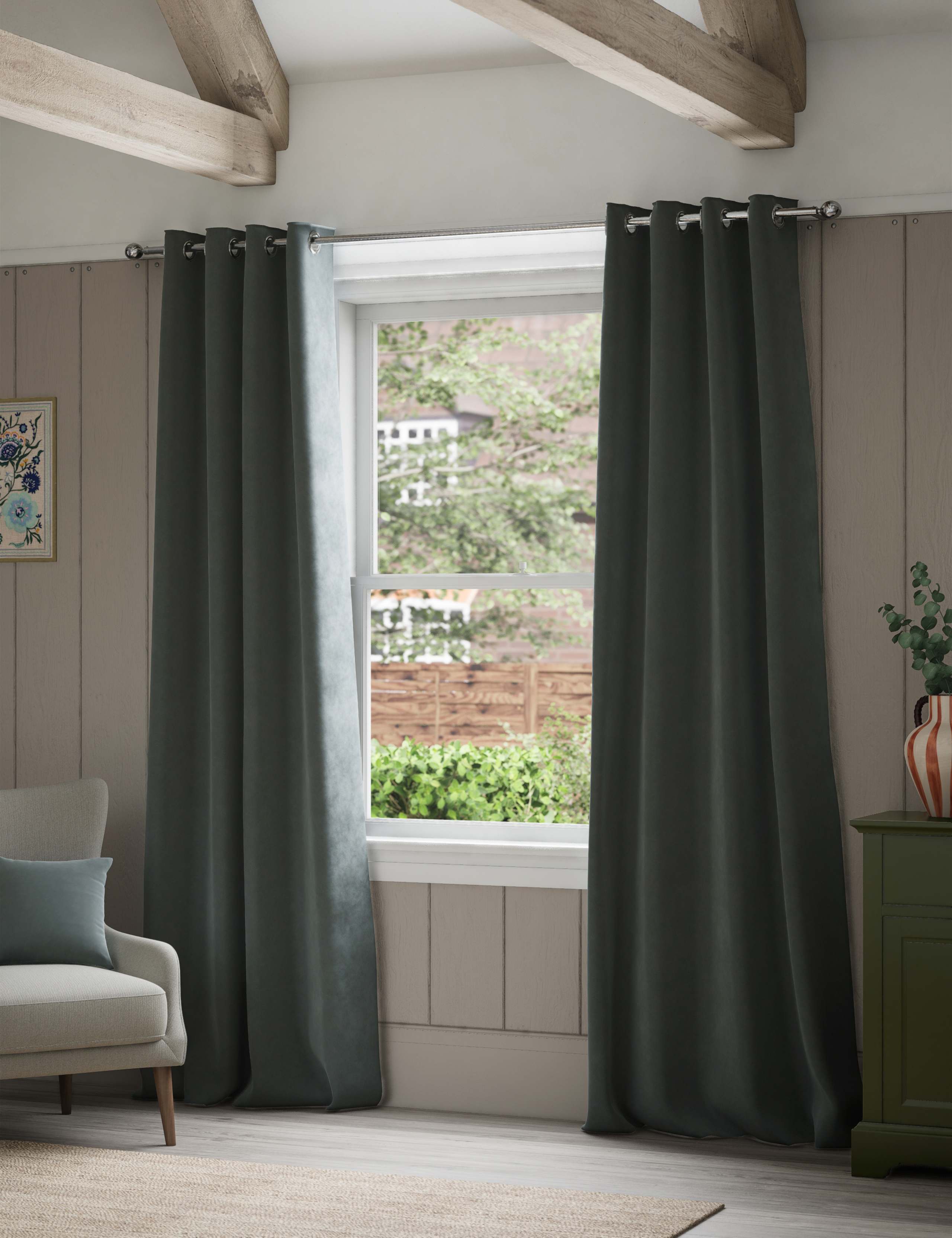 Velvet eyelet curtains with thermal lining, imported from the UK