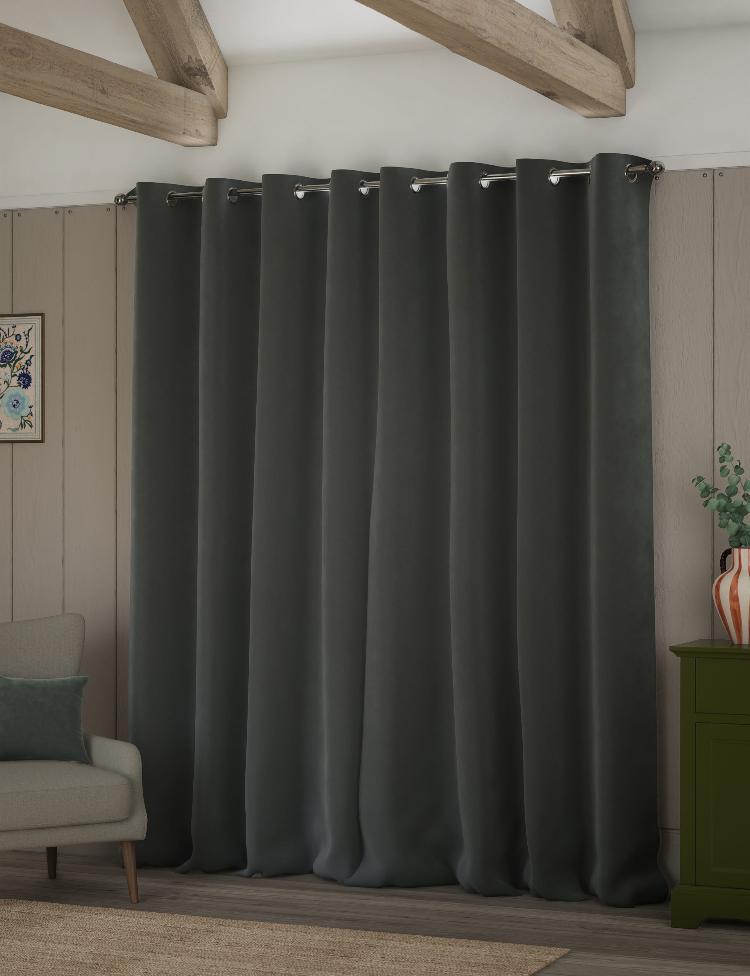 Velvet eyelet curtains with thermal lining, imported from the UK