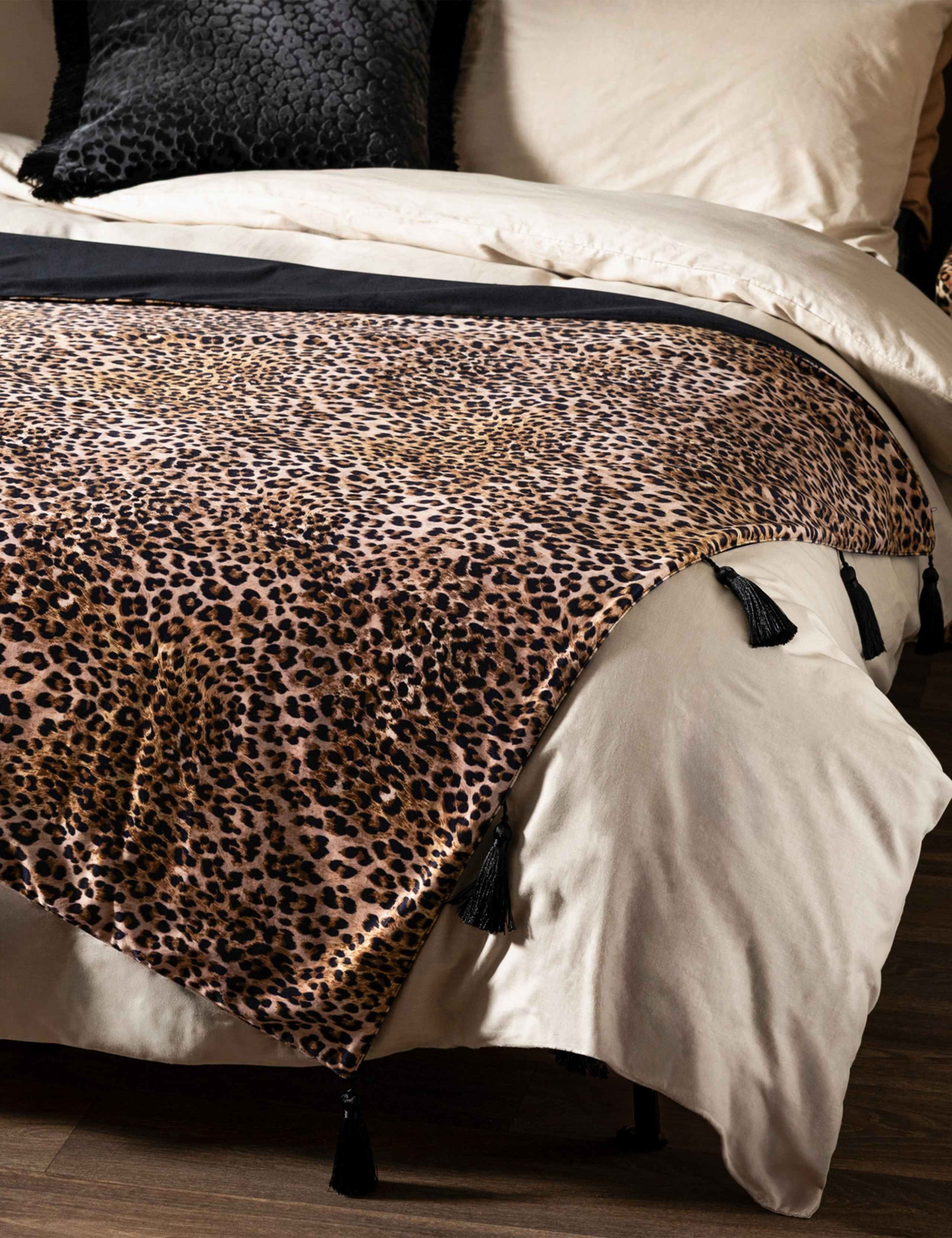 Rockett St George velvet leopard print tasselled throw (British brand)