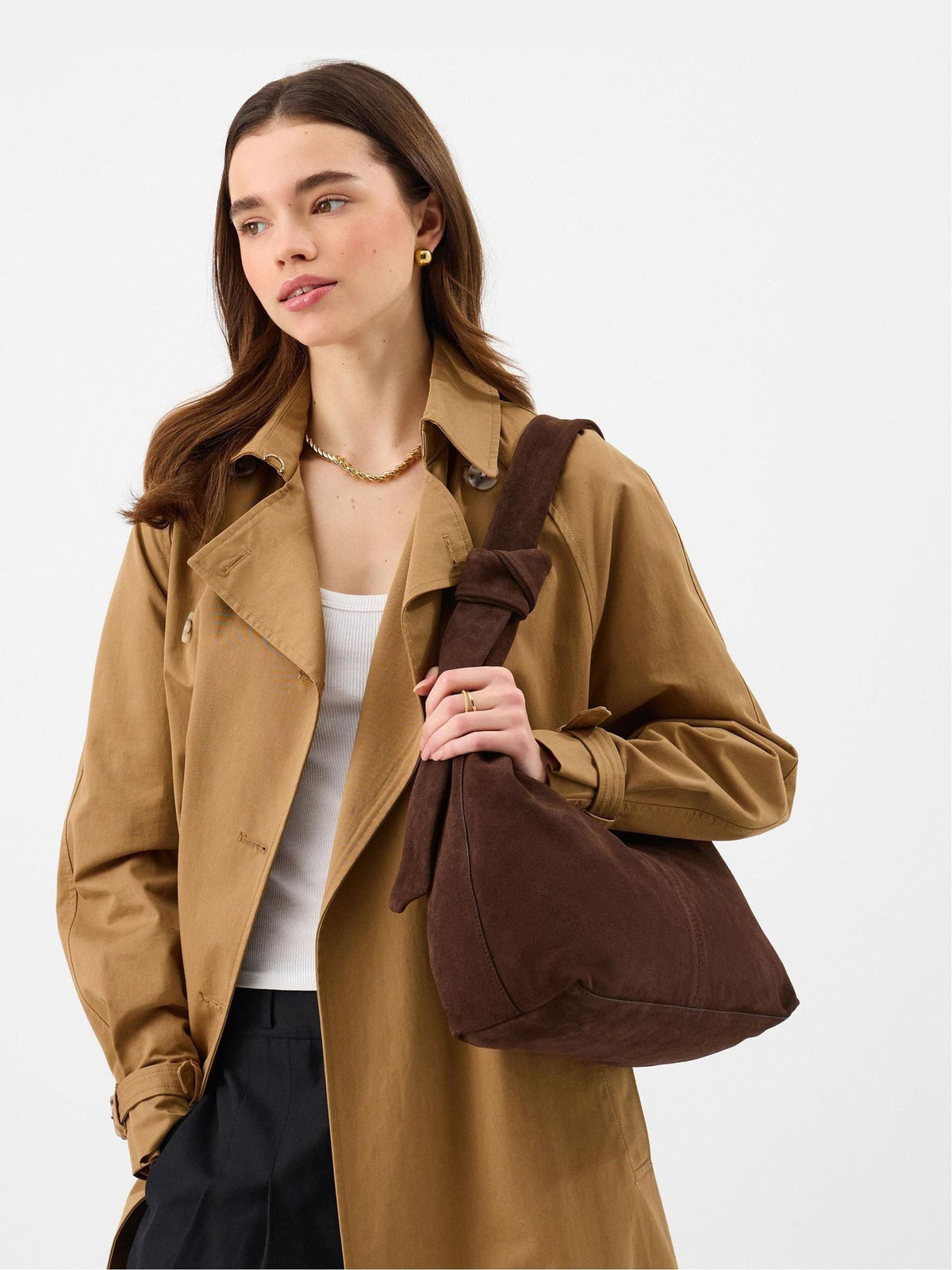 Accessorize brown leather slouchy knot shoulder bag, imported from the UK
