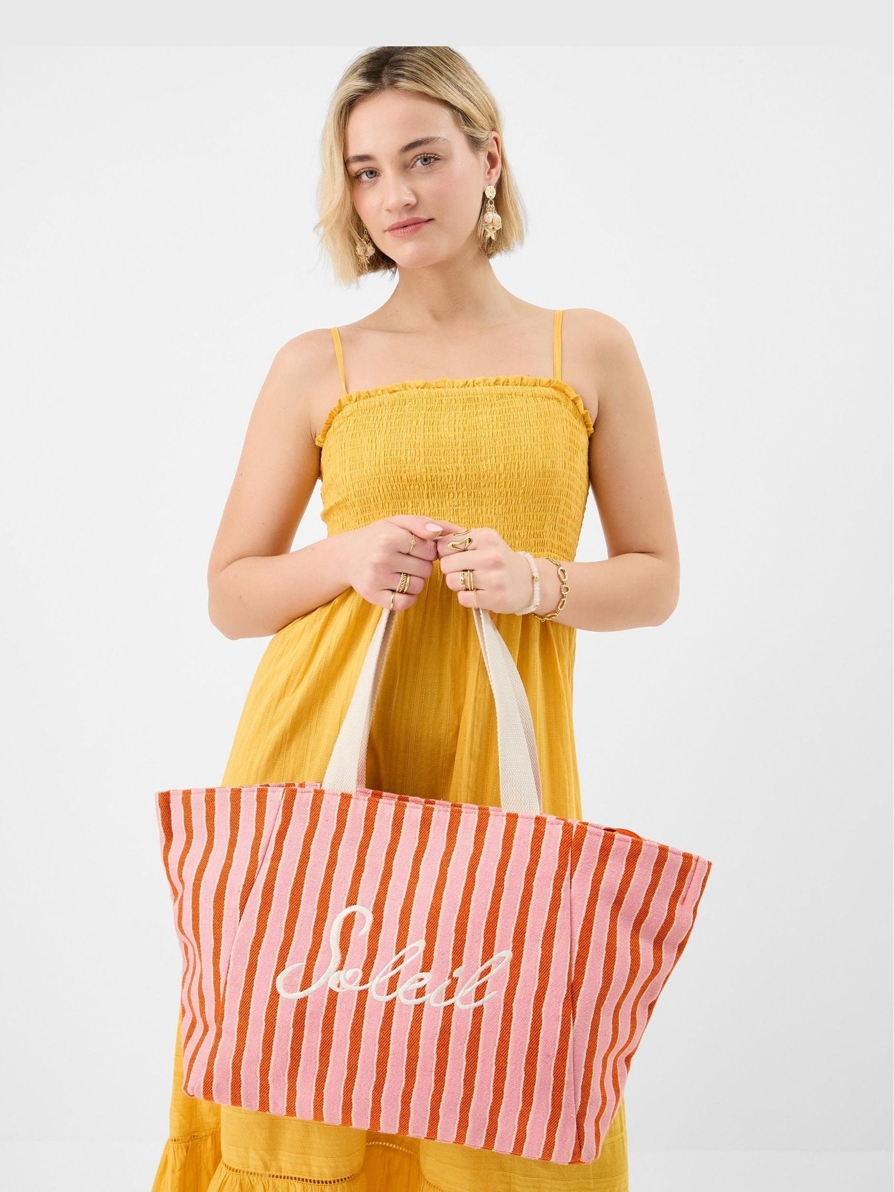 Accessorize pink slogan stripe beach tote bag (British brand)