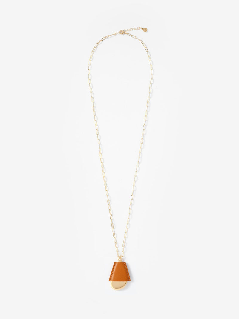 Mint Velvet gold tone faux leather cased pendant necklace, UK version