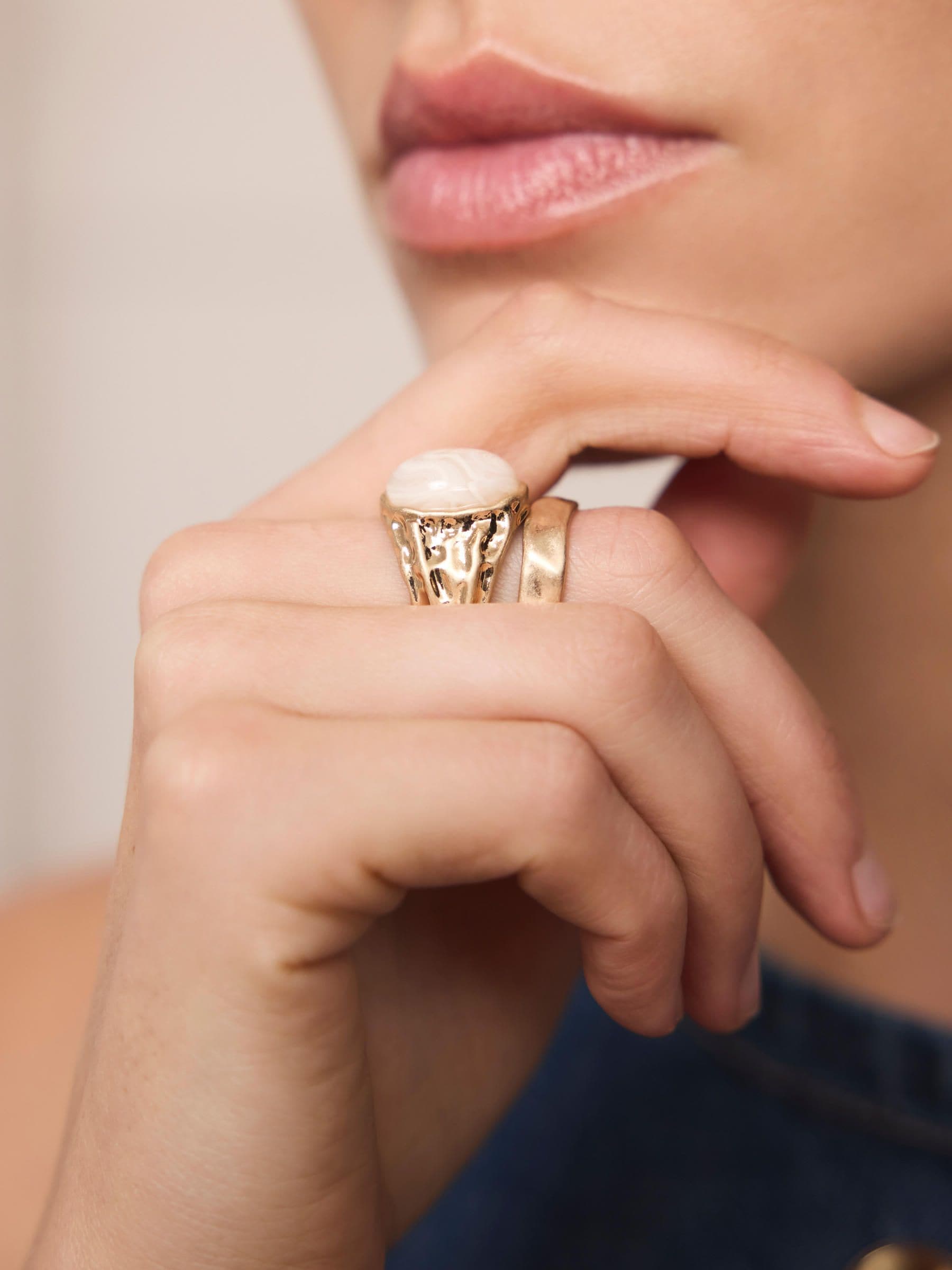 Mint Velvet gold tone hammered rings 2 pack - British product