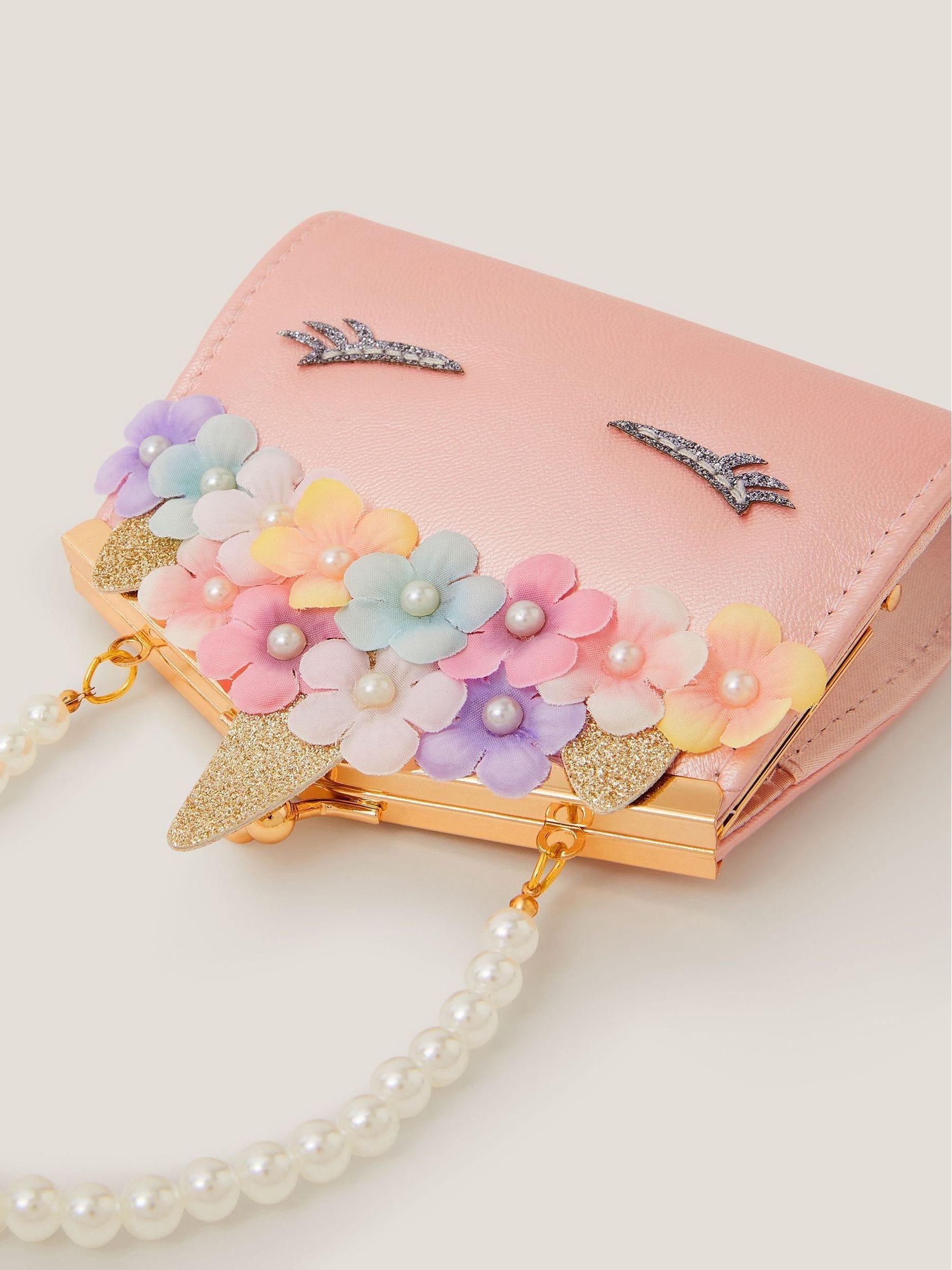 Monsoon pink flower unicorn clip frame bag (British brand)