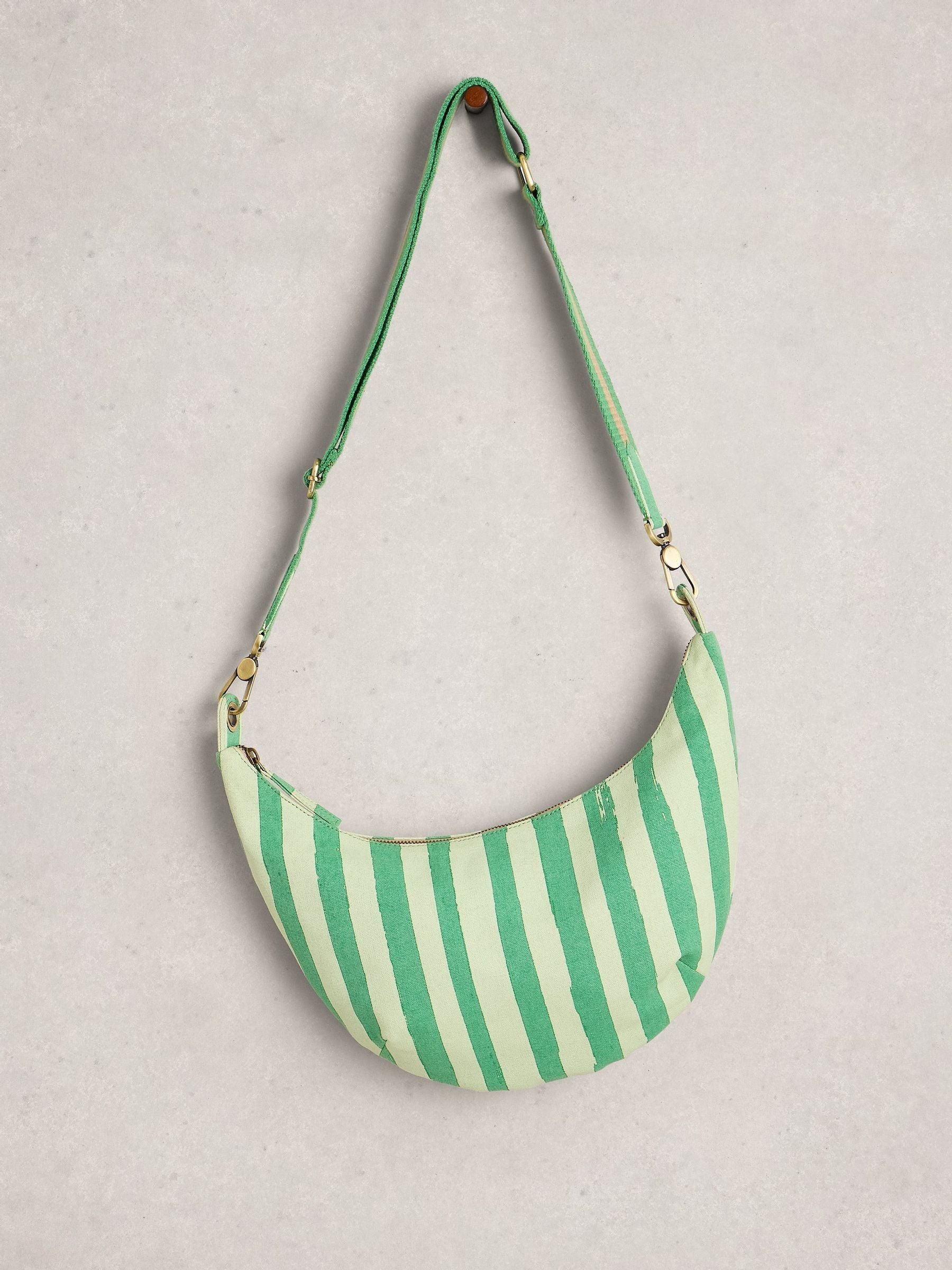 White Stuff canvas cross-body bag green white - British product