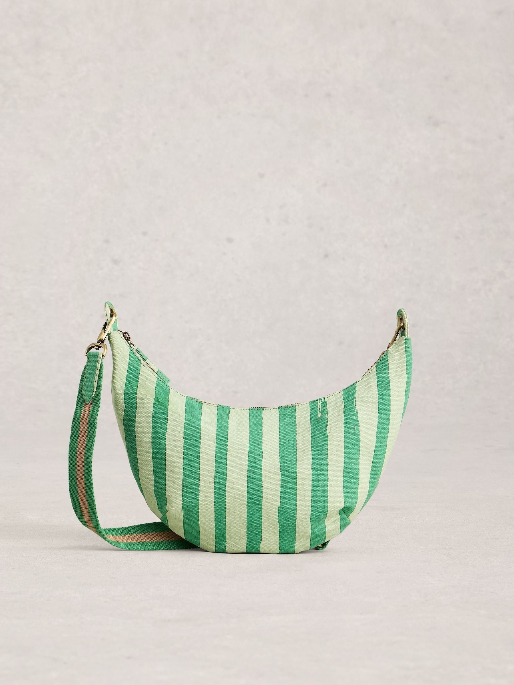 White Stuff canvas cross-body bag green white - British product