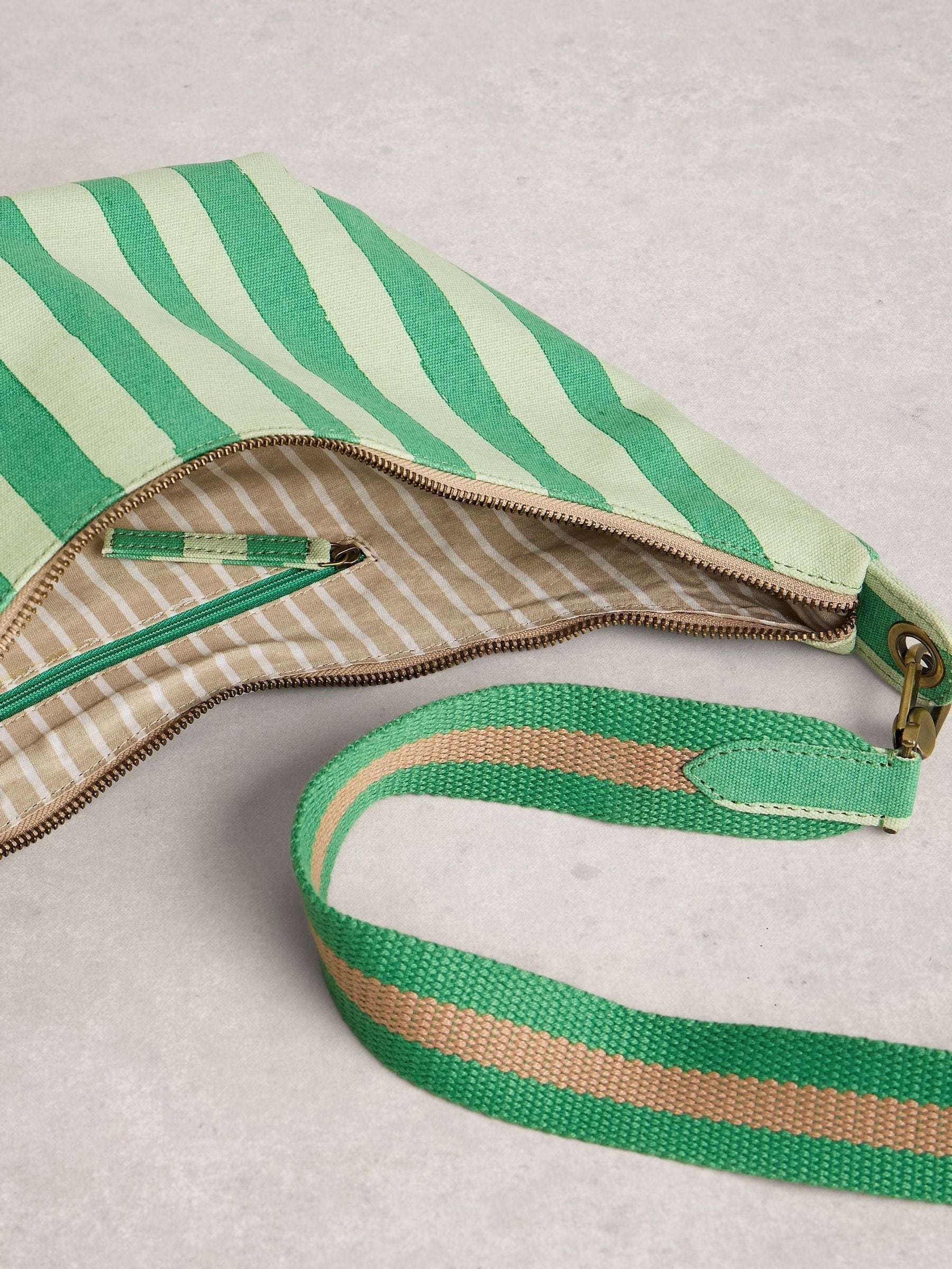 White Stuff canvas cross-body bag green white - British product
