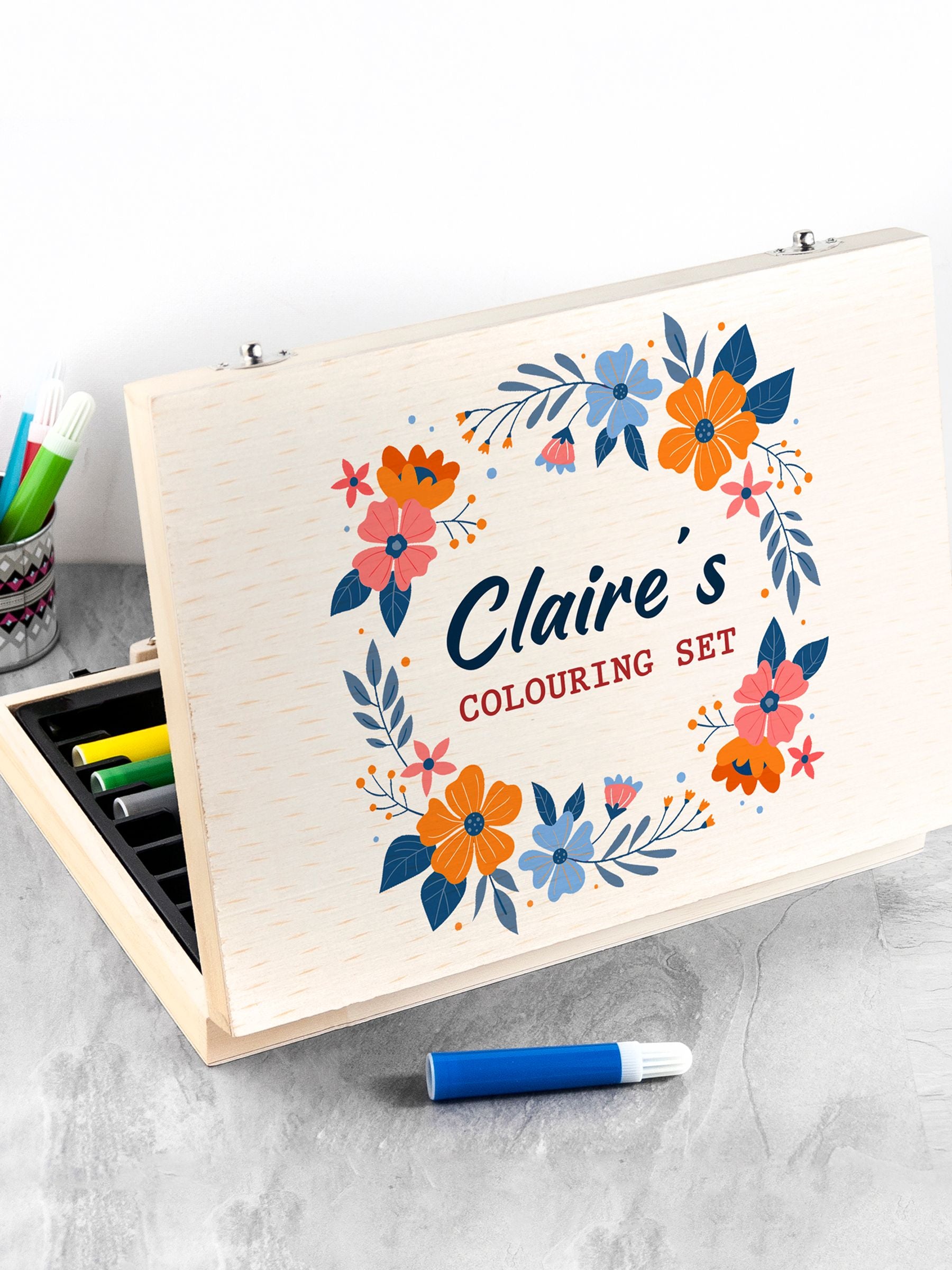 Treat Republic personalised springtime flower garland colouring set, imported from the UK