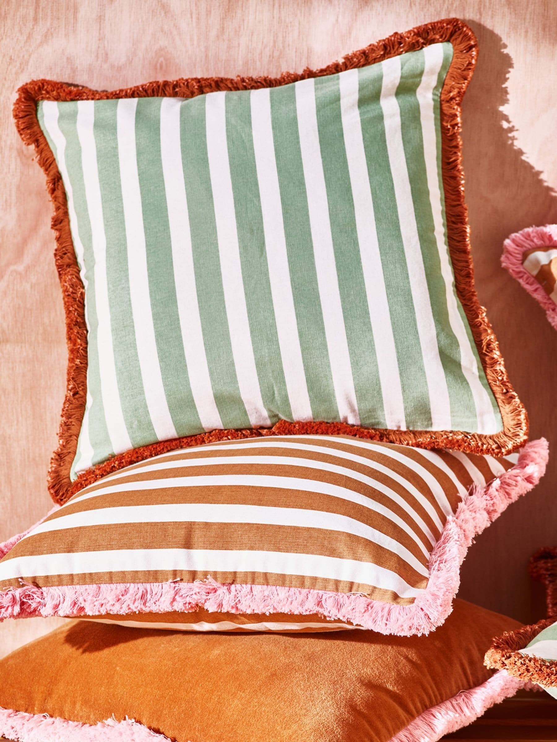 Oliver Bonas cushion cover green Issey striped 45cm, imported from the UK